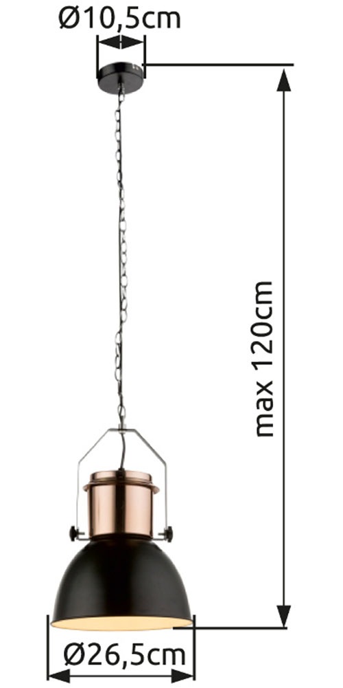 GLOBO LIGHTING Hängeleuchte »KUTUM«, Leuchtmittel E27 | ohne Leuchtmittel, Hängelampe/Pendelleuchte/schwarz/kupferfarben/Höhe kürzbar