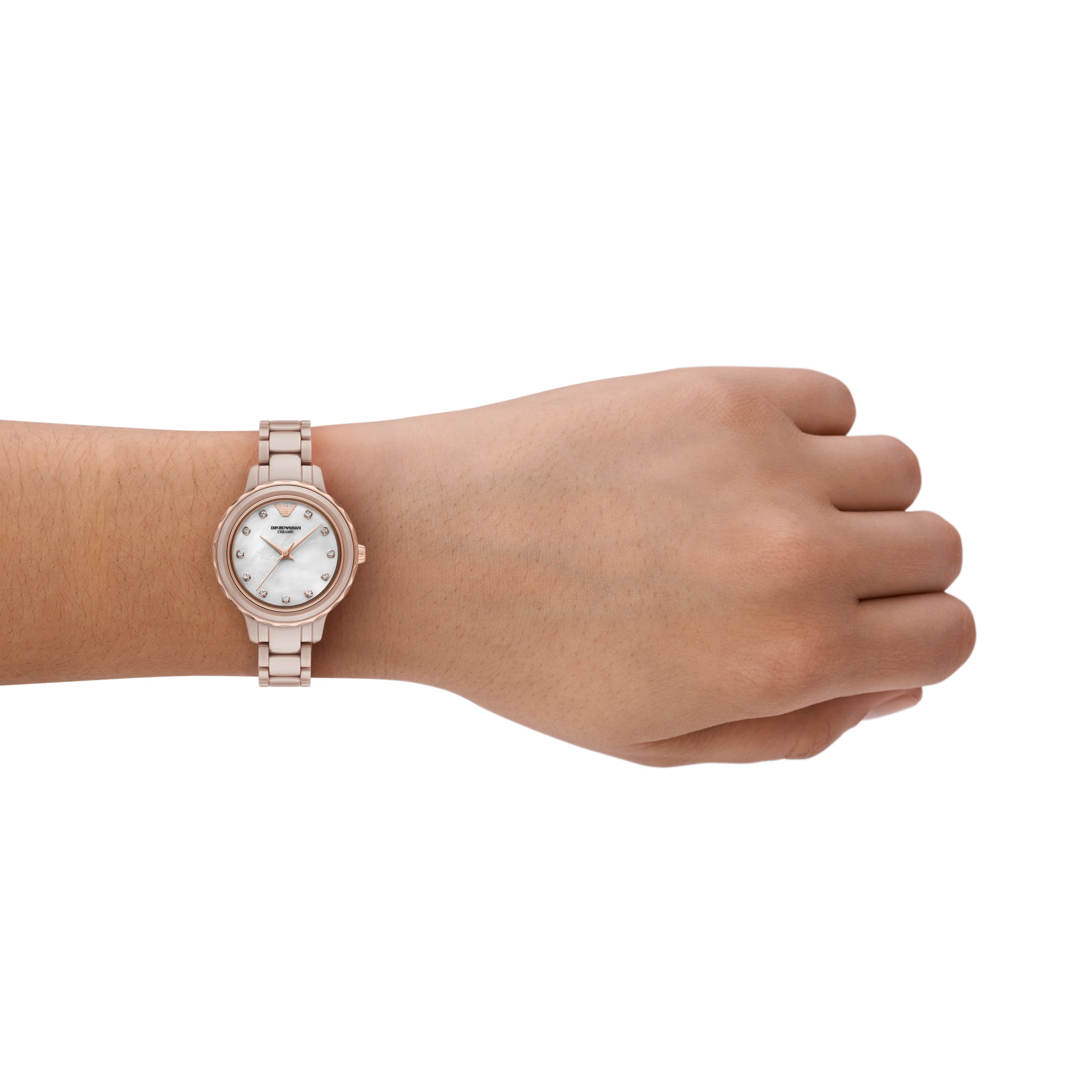 Emporio Armani Quarzuhr, Armbanduhr, Damenuhr, Keramik, analog, Glassteine