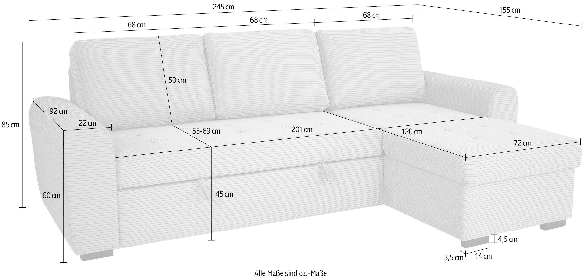 Trends by HG Ecksofa »POLL«, (2 St.), Schlaffunktion + Bettkasten