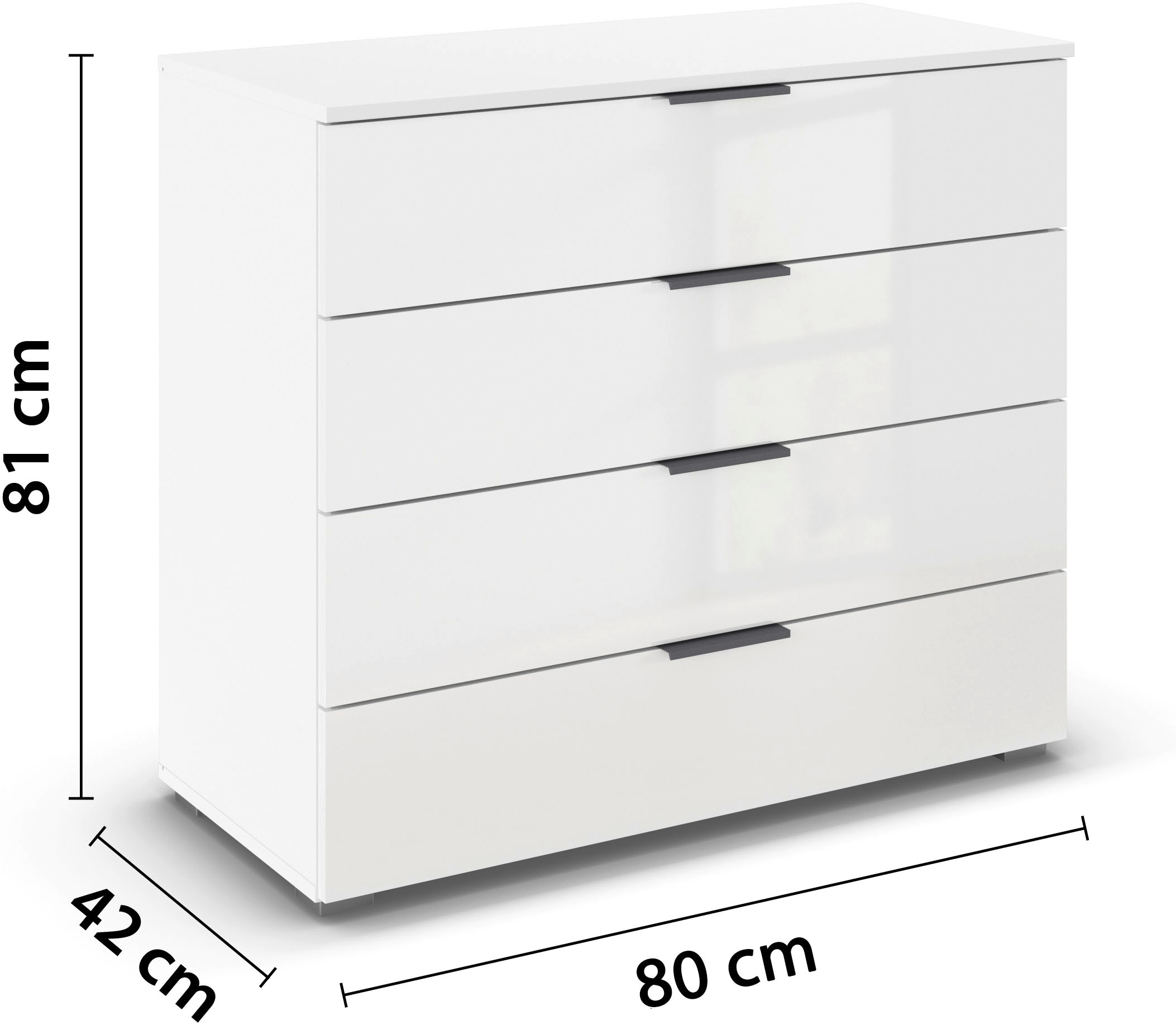rauch Schubkastenkommode »Sideboard Schubladenkommode AGORDO mit Dekor- oder Hochglanzfront«, (in zwei Griff-Farben, Breite 80 cm), vier große und geräumige Schubladen mit viel Stauraum MADE IN GERMANY