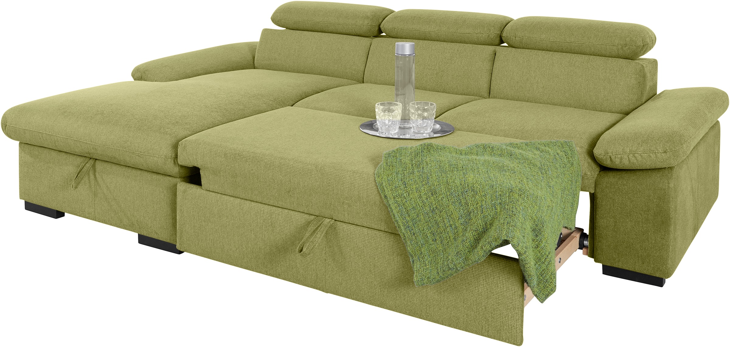 COTTA Ecksofa »Lola L-Form mit Kopfteilfunktion & Hocker«, (Set, mit Hocker), wahlweise mit Bettfunktion, Bettkasten & Armteilverstellung
