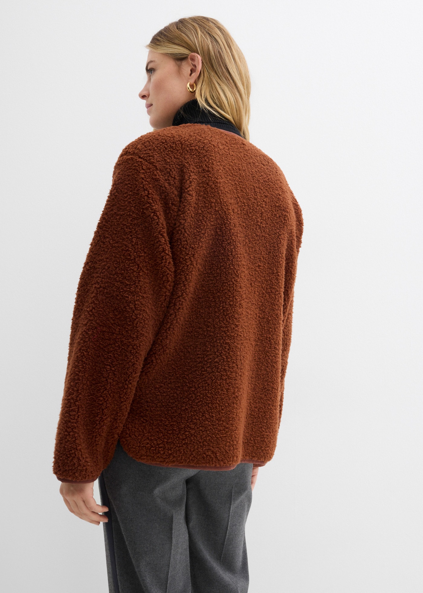 bonprix Fleecejacke mit Teddy-Fleece, Oversize-Passform, hüftbedeckende Länge