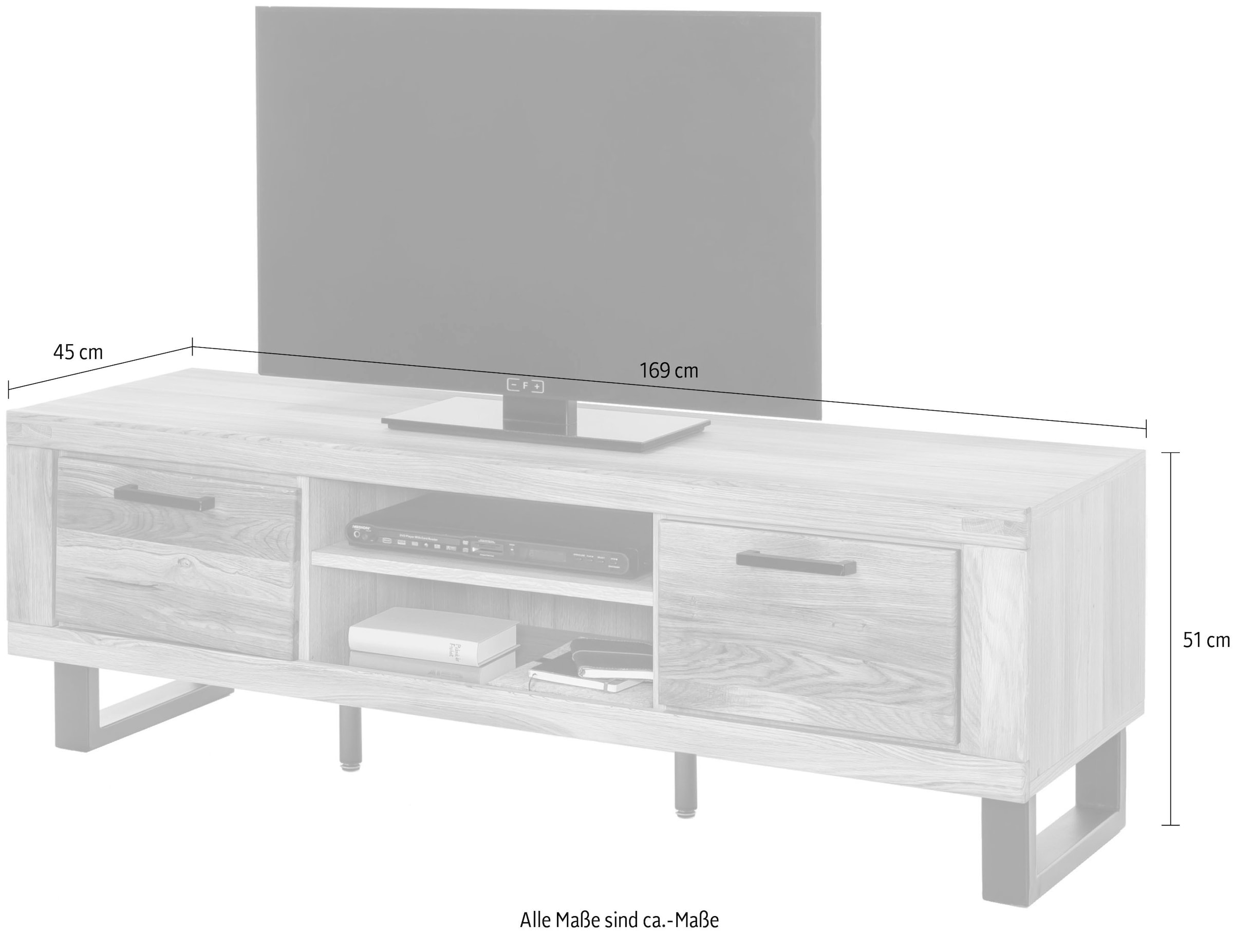 Home affaire Lowboard 1 Stk. tlg. Industriestil, Teilmassiv Eiche, schwarze Elemente, Modern