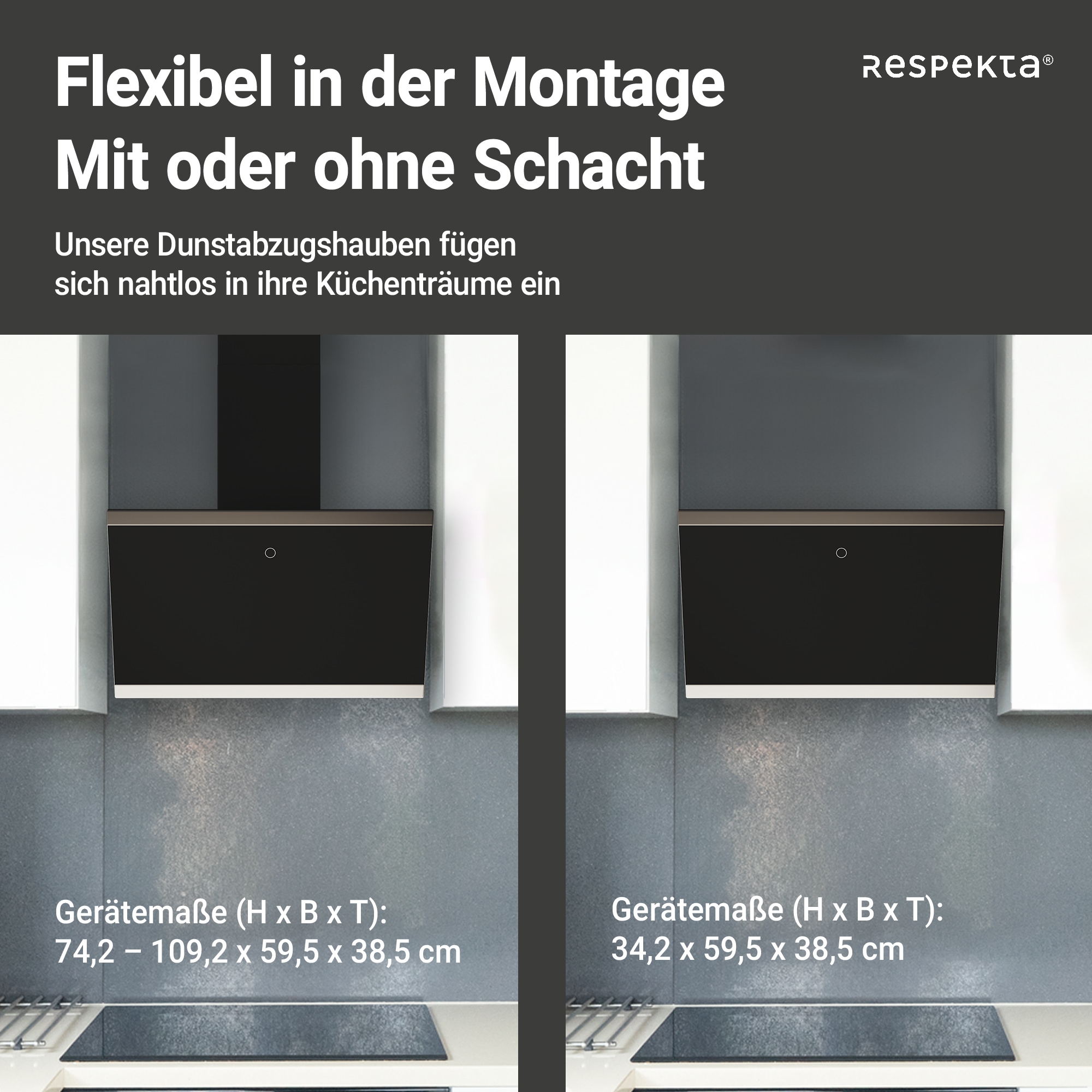 RESPEKTA Kopffreihaube »CH89060S« 60 cm, 9 Leistungsstufen, LED-Beleuchtung, Ab- und Umluftfähig