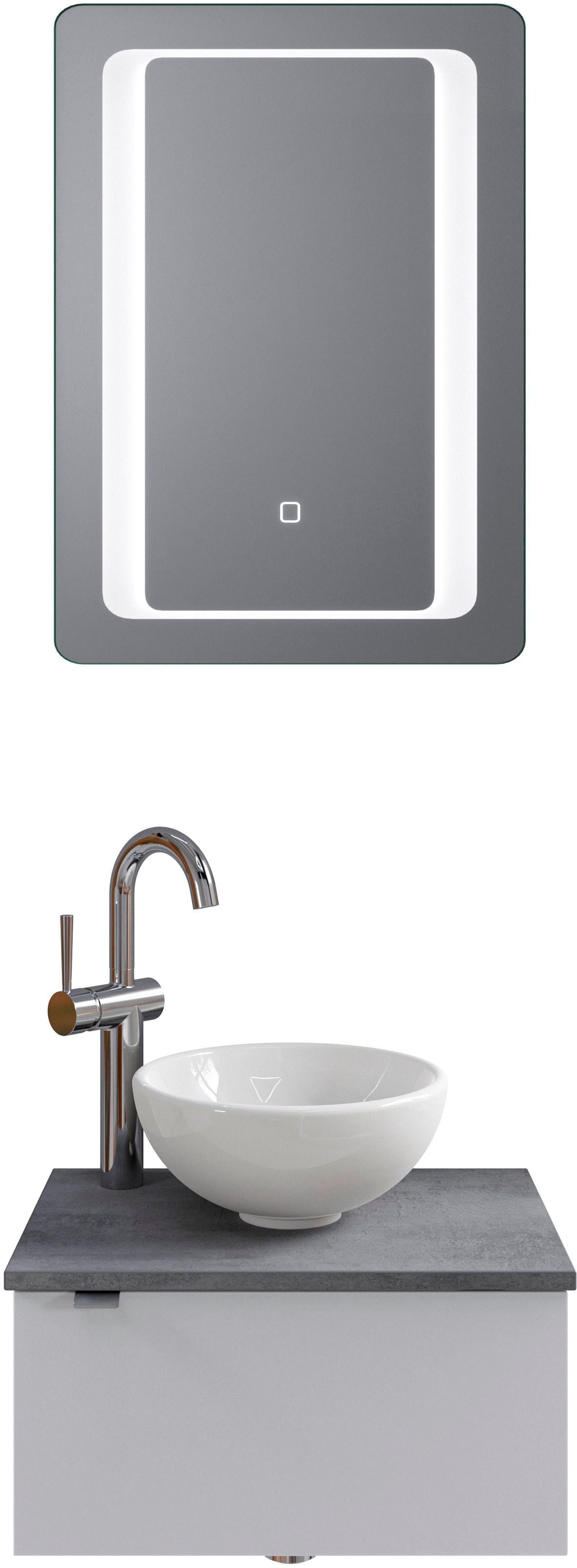 Badmöbel-Set SAPHIR, B:51cm H:200cm T:35cm, weiß, Kastenmöbel-Sets, "Serie 6915", Gäste-Bad, 51 cm breit, mit LED-Spiegel und 1 Tür