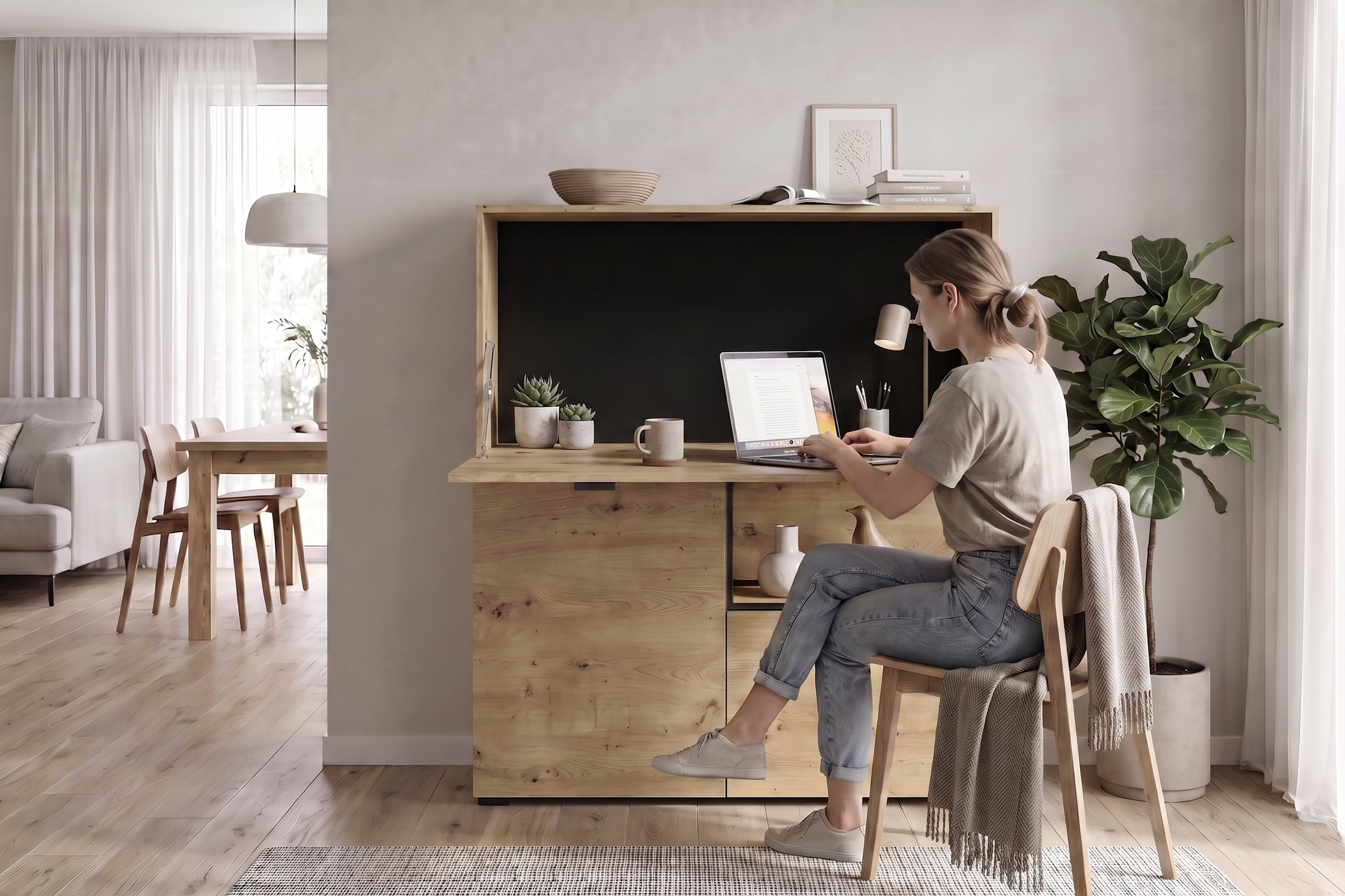 byLIVING Sekretär »FRAME« Artisan Eiche (Eiche-Optik)/schwarz, 1 Türen, 2 Klapptür, B 120 cm