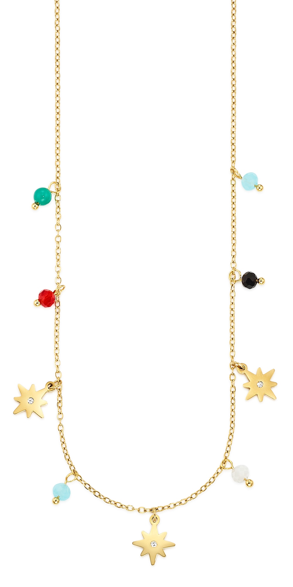 Damen Edelstahlkette "gelbgoldfarben mit bunten Steinen", Edelstahl, L: 48 B: 1mm, gold, ANISTON JEWELRY & WATCHES, Edelstahl, B:1mm, Halsketten, mit