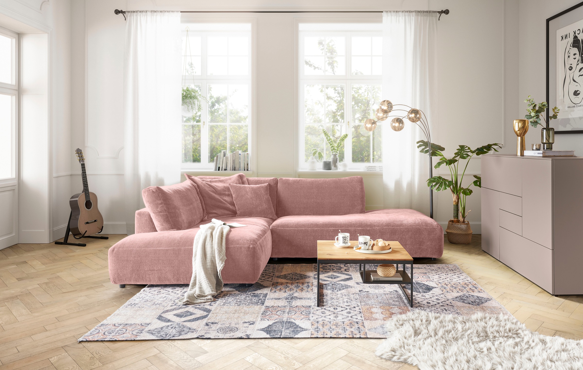 Musterring Ecksofa "Lucia bequem, elegant & zeitlos, elegante Sofa ohne Armlehnen" mit großem Longchair, verschiedene Farben, B304 x T224 cm