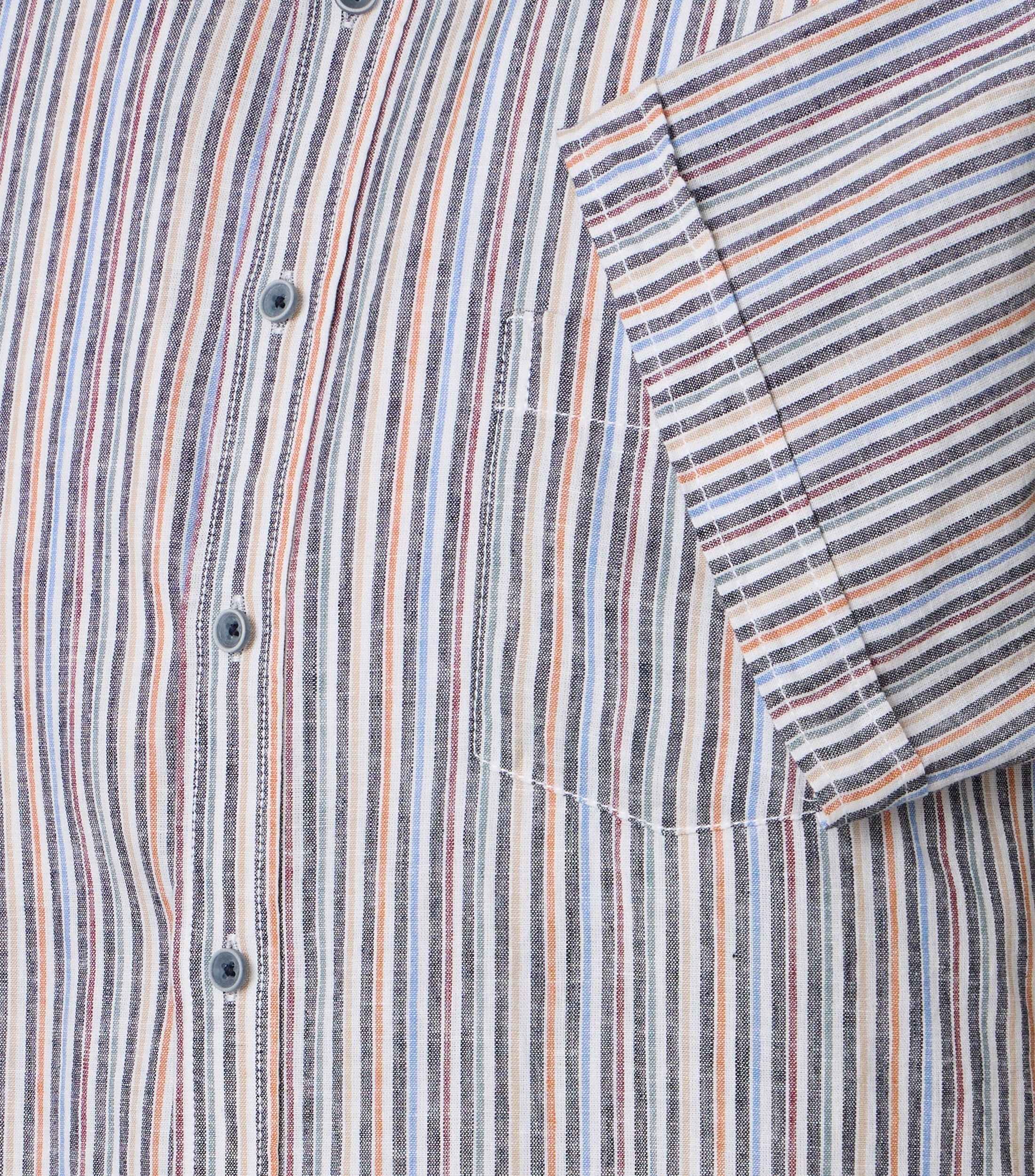 CASAMODA Linen Short Sleeve Shirt Striped Blue 3XL 6