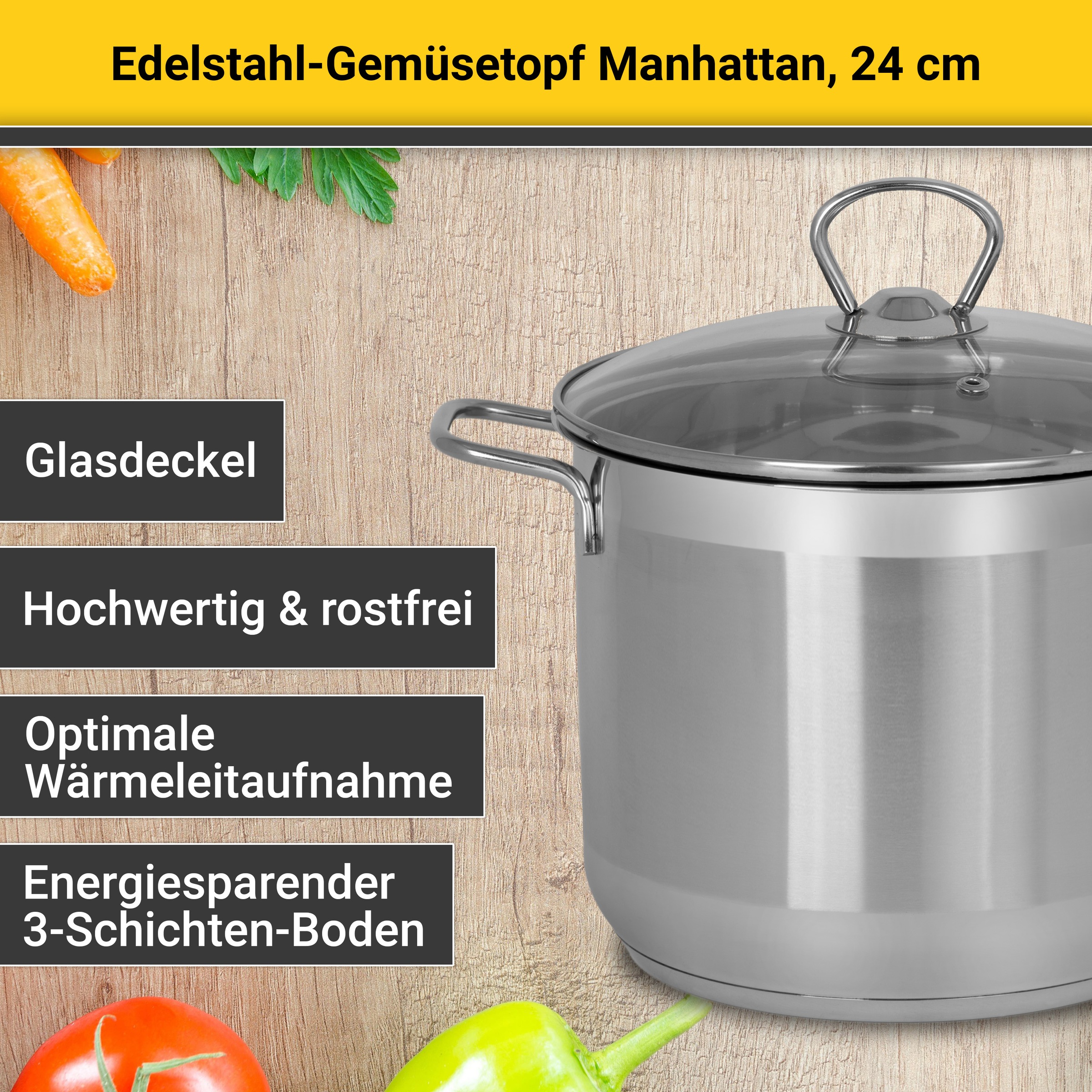 Krüger Gemüsetopf »Edelstahl-Topf Manhattan, 24 cm« 1 tlg. Edelstahl