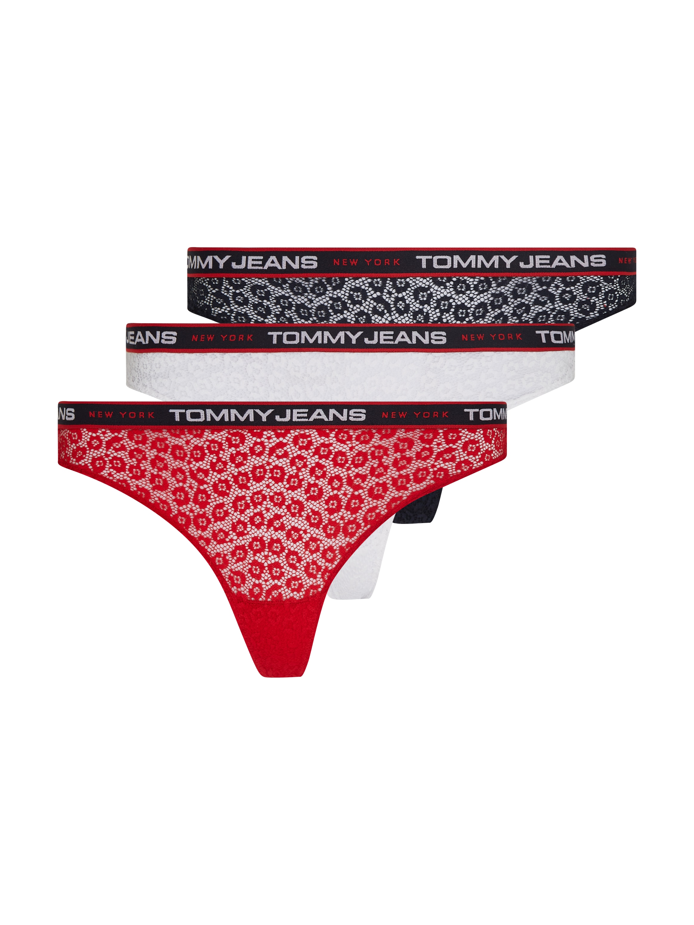 Tommy Hilfiger Underwear T-String »TJ 3P THONG LACE«, (3 St., 3er-Pack), mit elastischem Bund