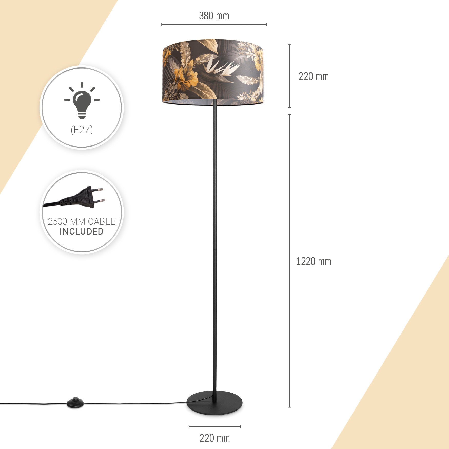 Paco Home Stehlampe »Luca Flower«, Leuchtmittel E27 | ohne Leuchtmittel, Standlampe Stoff Lampenschirm Wohnzimmer Textil Schirm Blumen Muster