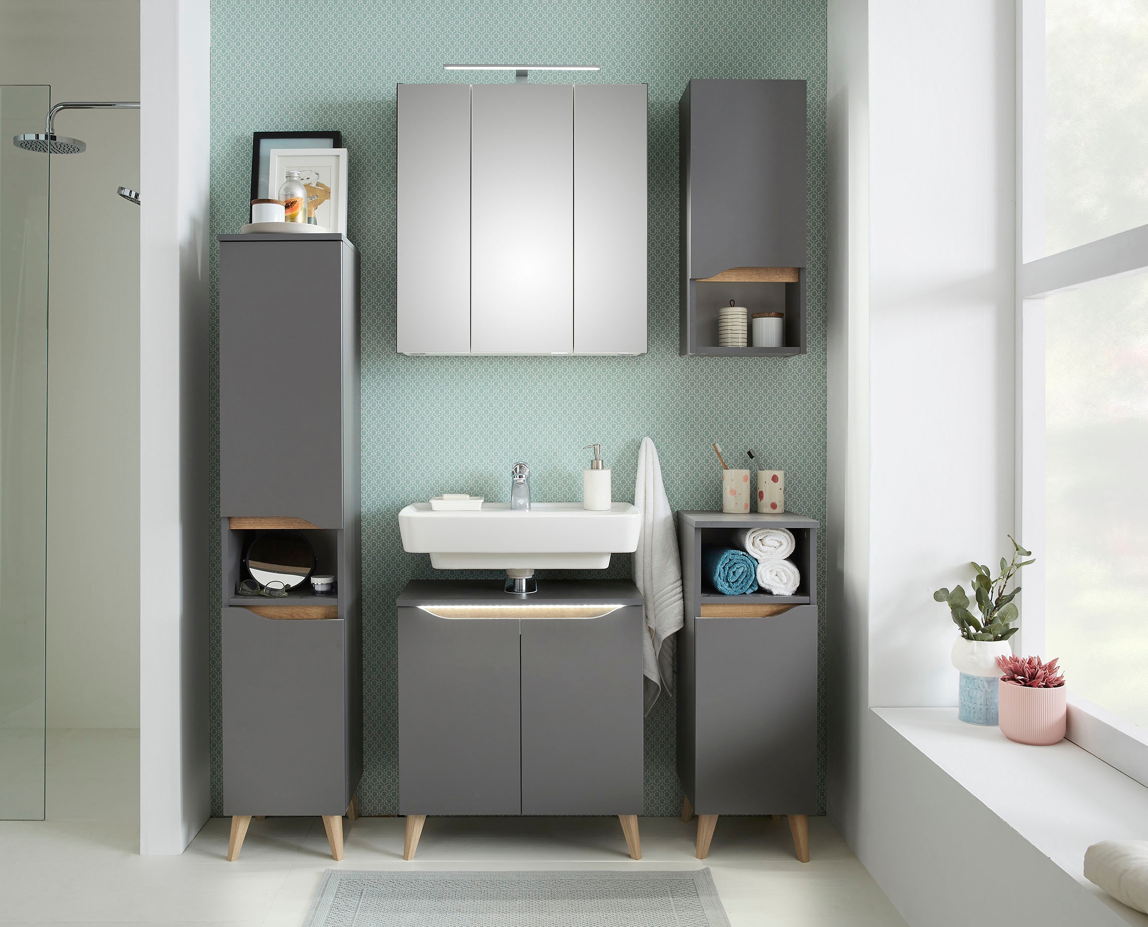 Saphir Hängeschrank »Quickset Wand-Badschrank 30 cm breit mit 1 Tür, 1 offenes Fach«, Badezimmer-Hängeschrank inkl. Türdämpfer, grifflos