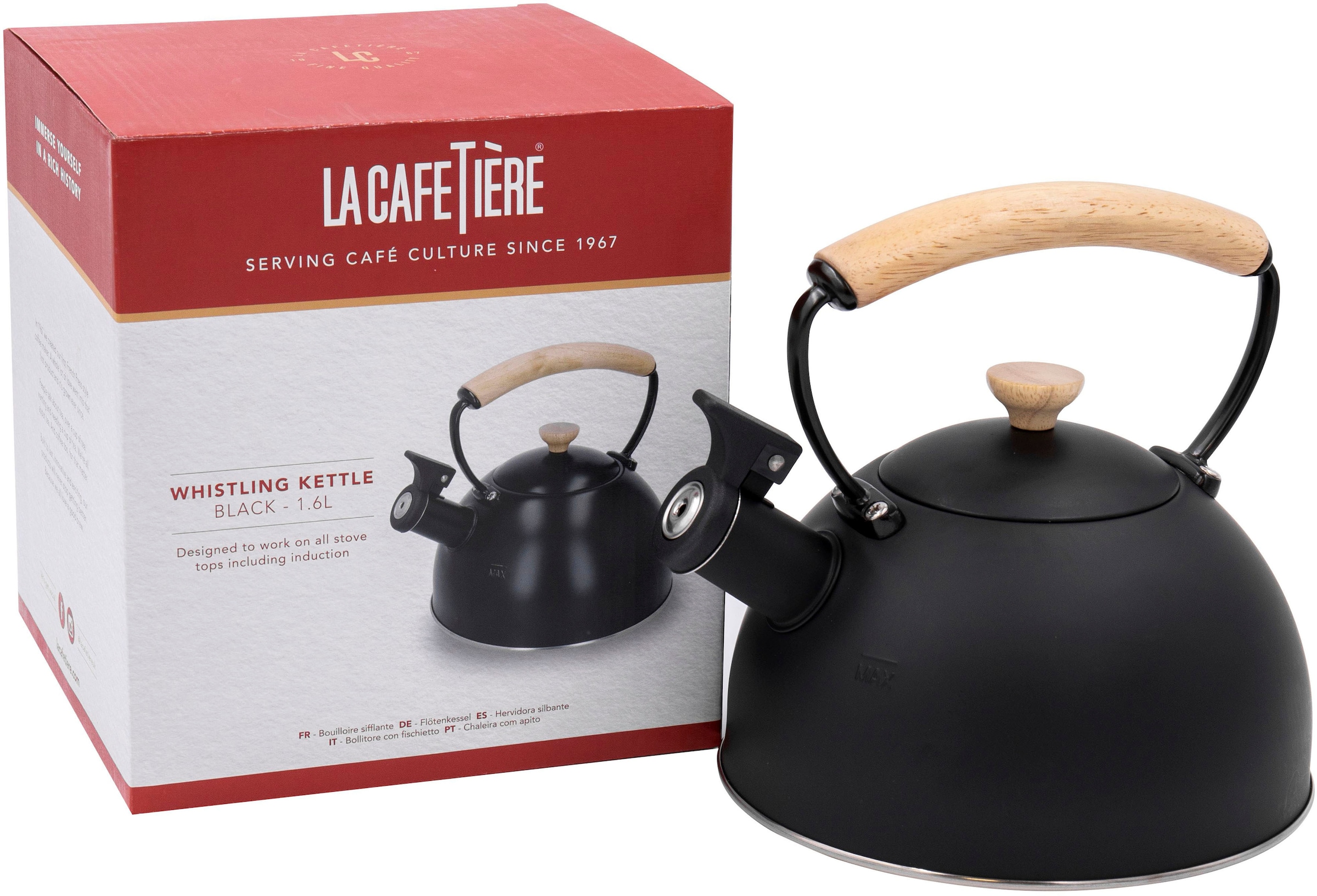 La Cafetière Wasserkessel »La Cafetière«, (1 tlg.), pfeifend, mit Holzgriff, 1,6 Liter, Induktion