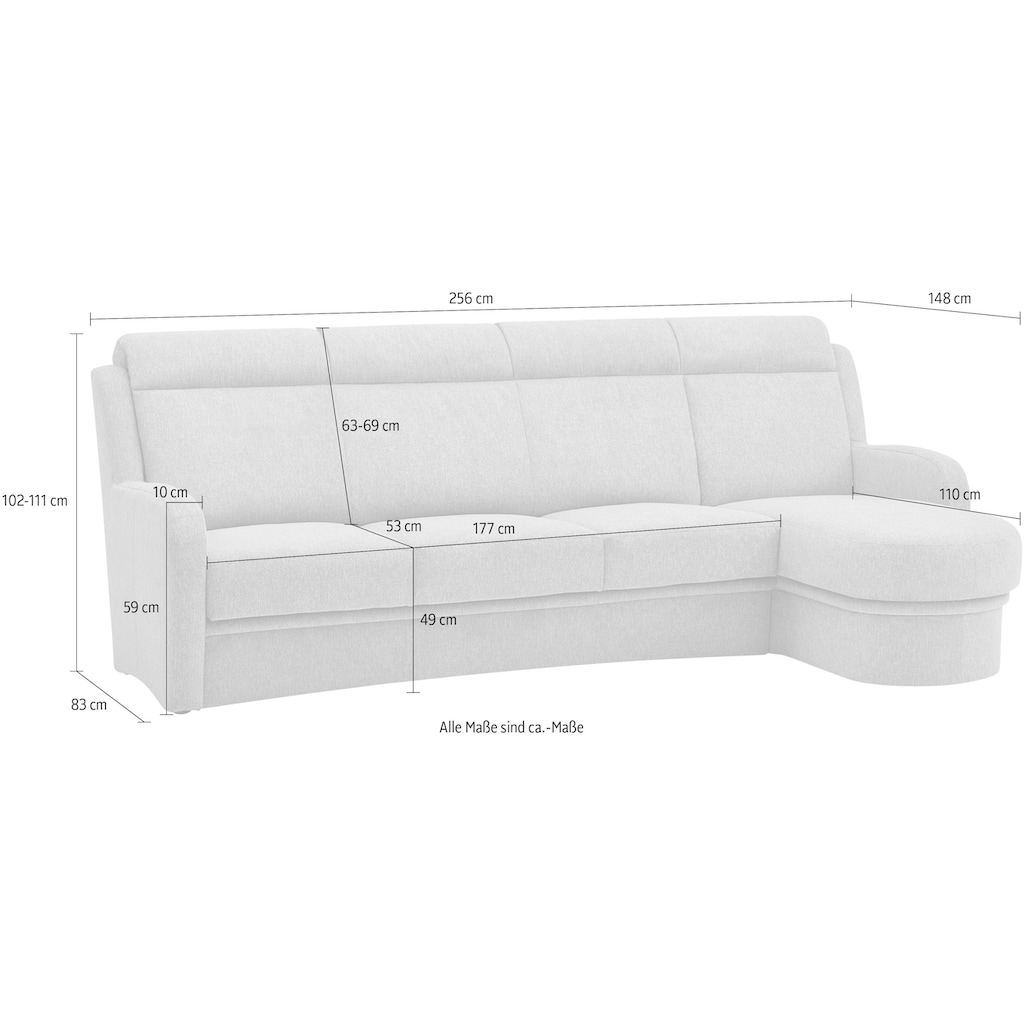 VILLA BECK Ecksofa »Varese«, (2 St.), Kopfteilverstellung, wahlweise mit Sitzvorzug, in Sitzhöhe 49 cm