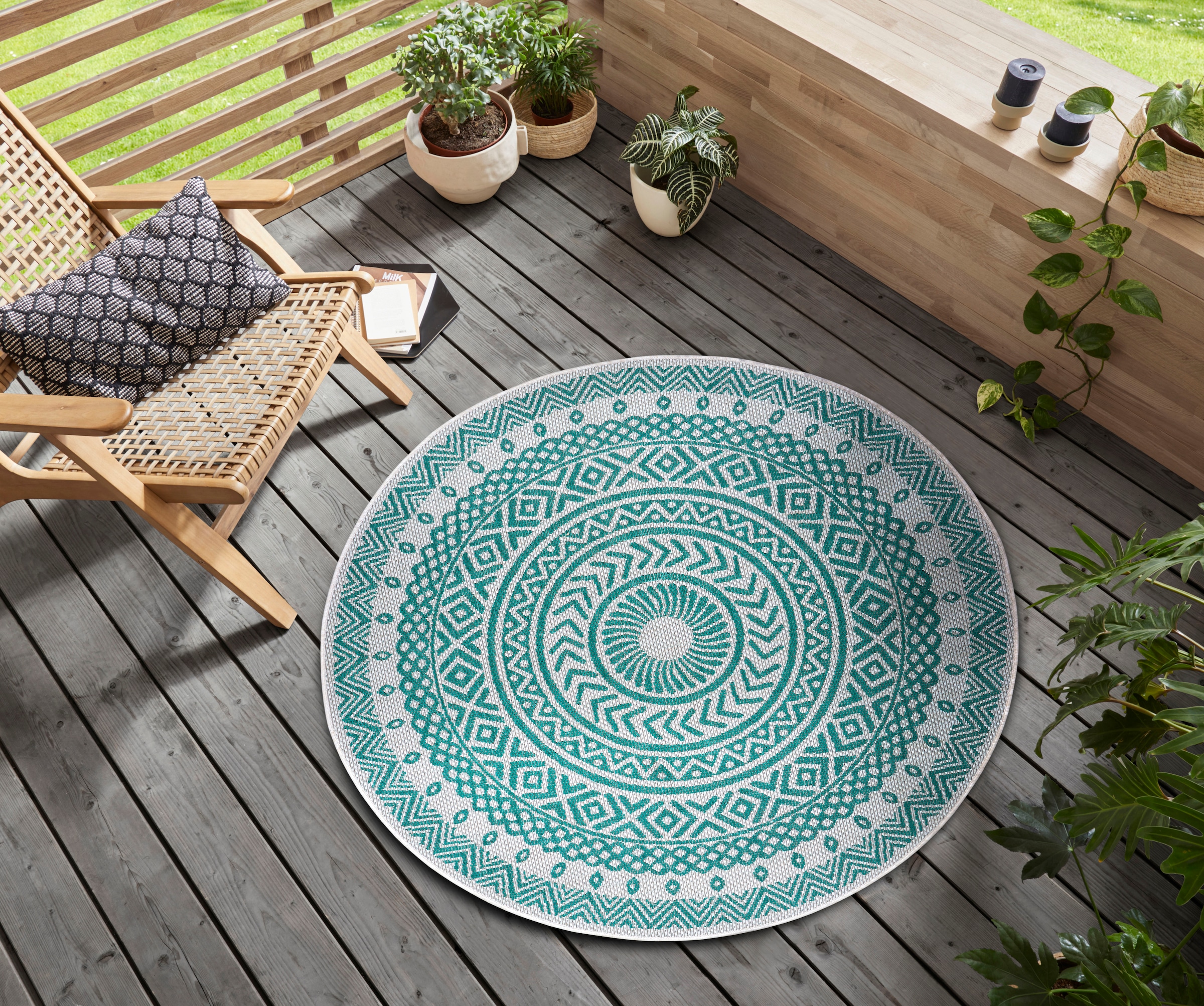 NORTHRUGS Teppich »Giro«, rund, Flachgewebe BAUR Pflegeleicht Robust, gekettelt, Mandala | Rechnung Design, auf