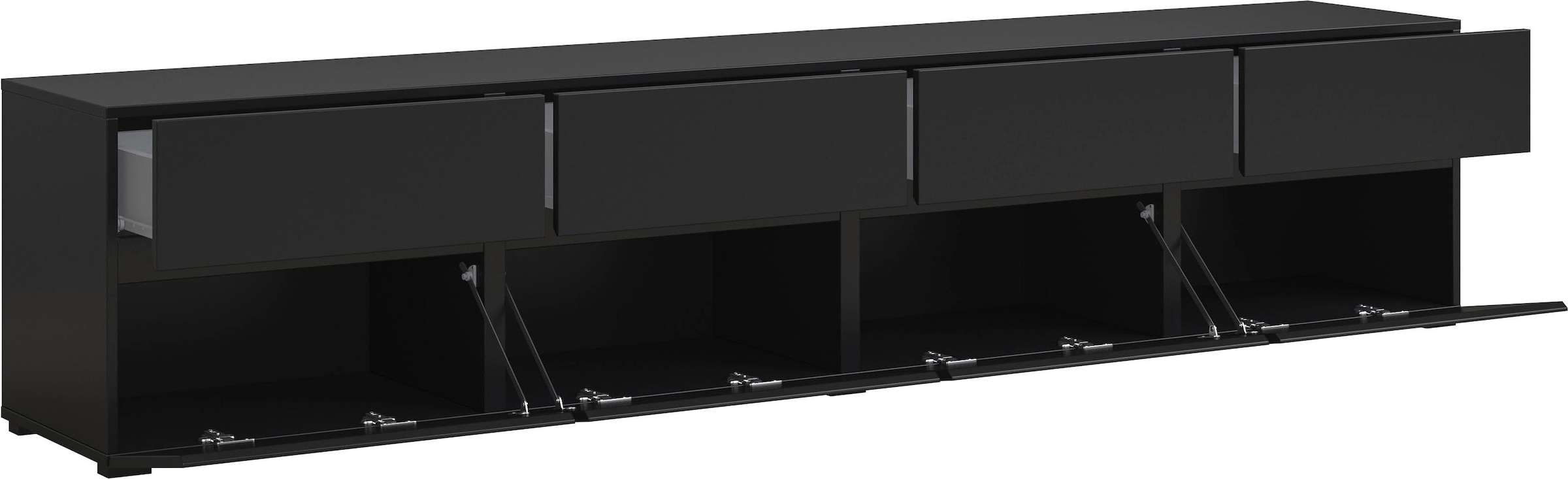OTTO home Lowboard »Cross, moderne grifflose TV-Kommode,4 Klappen/4 Schubkästen« Breite 225 cm, TV-Schrank mit viel Stauraum, TV-Board
