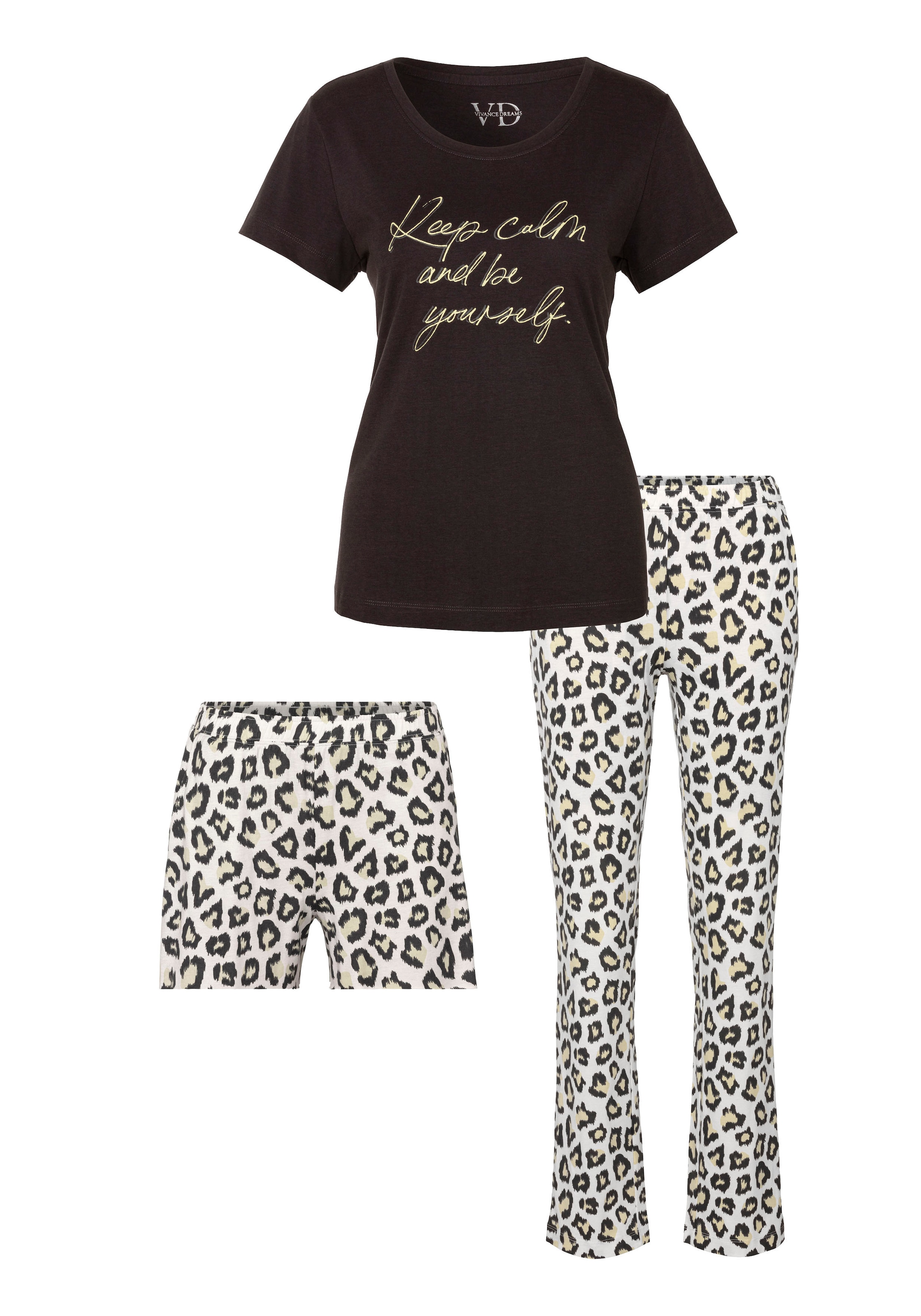 Vivance Dreams Pyjama, (Packung, 3 teilig), mit Leo-Print