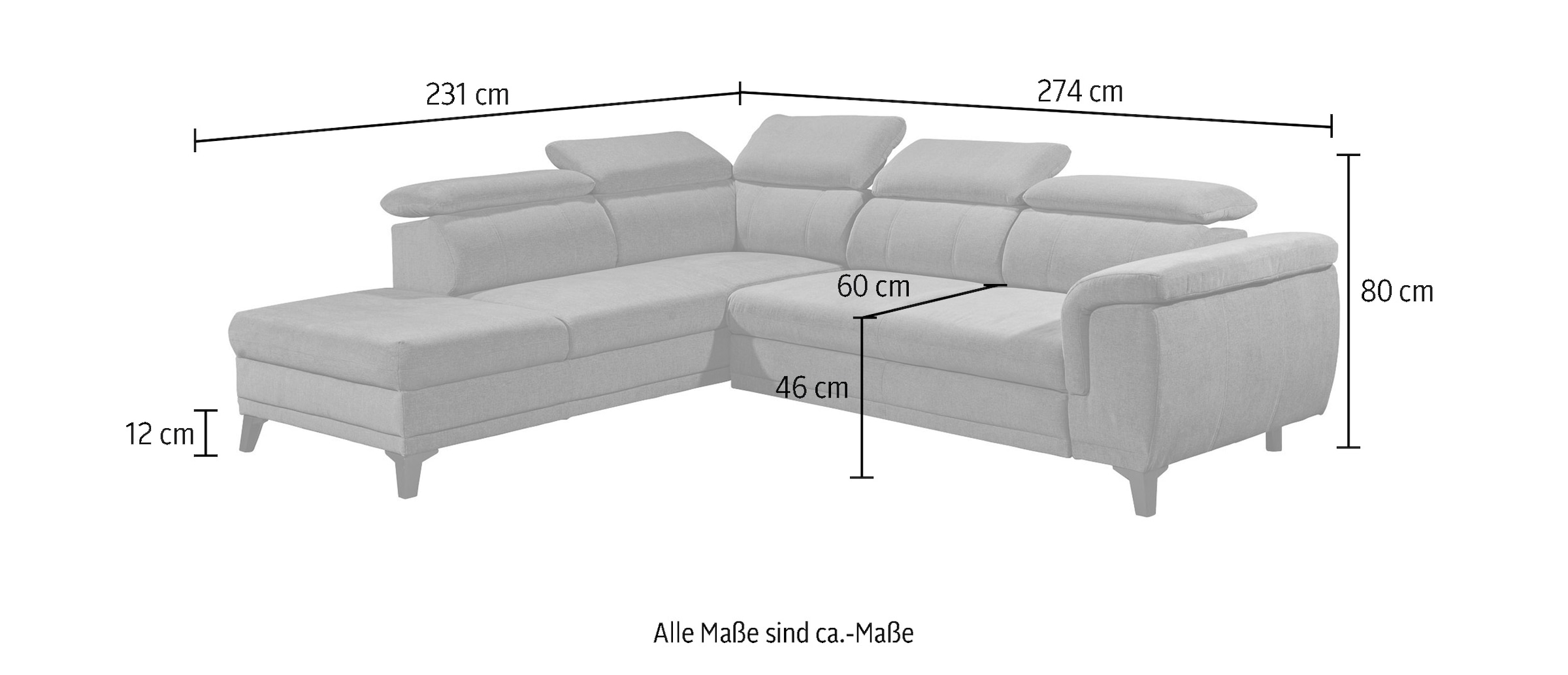 ED EXCITING DESIGN Ecksofa »Albany L-Form«, mit Bettfunktion, Bettkasten & Kopfteilverstellung