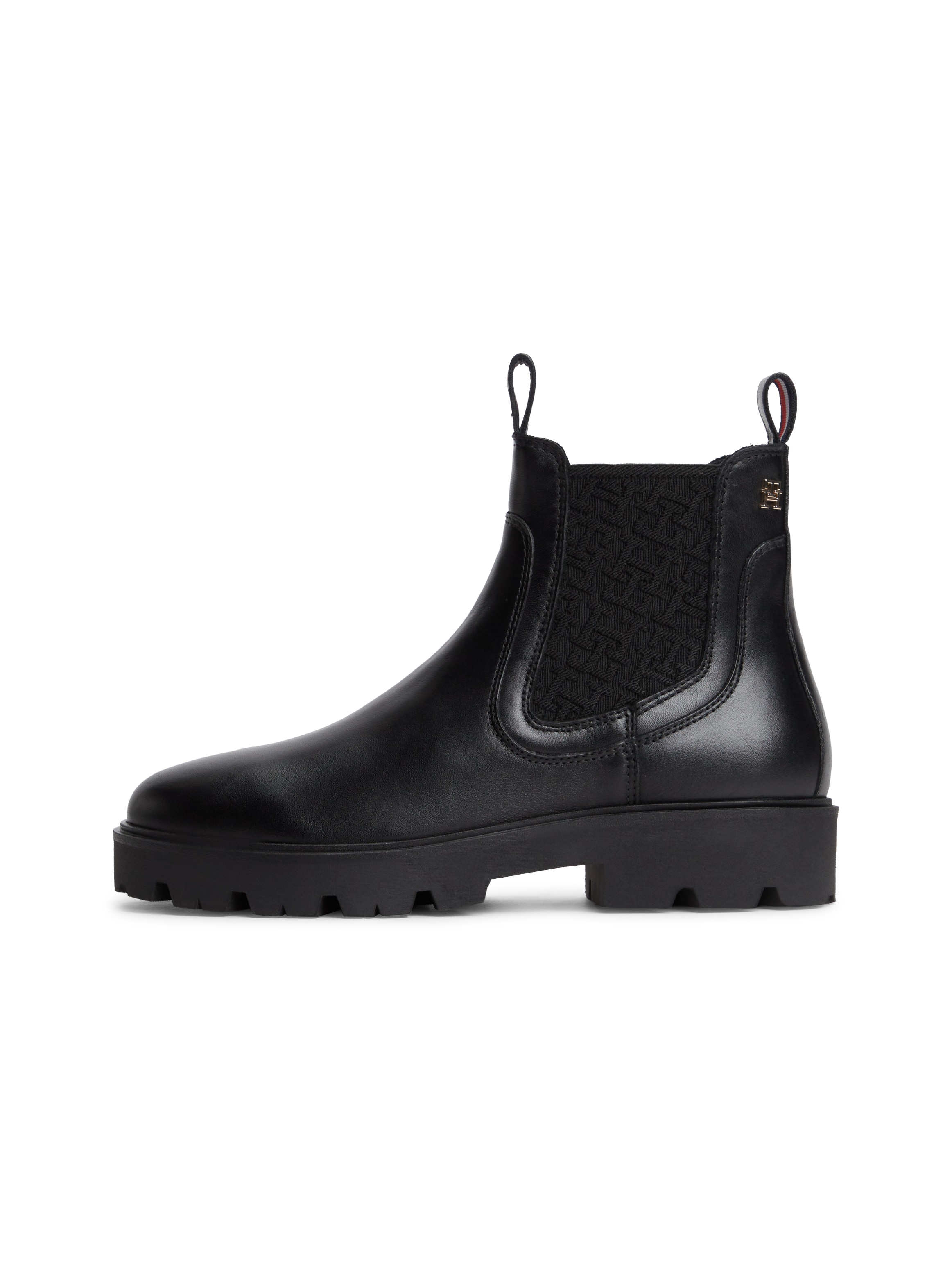 Tommy Hilfiger Chelseaboots »TH MONOGRAM LEATHER CHELSEA BOOT«  Blockabsatz, Schlupfboots, mit beidseitigem Stretcheinsatz