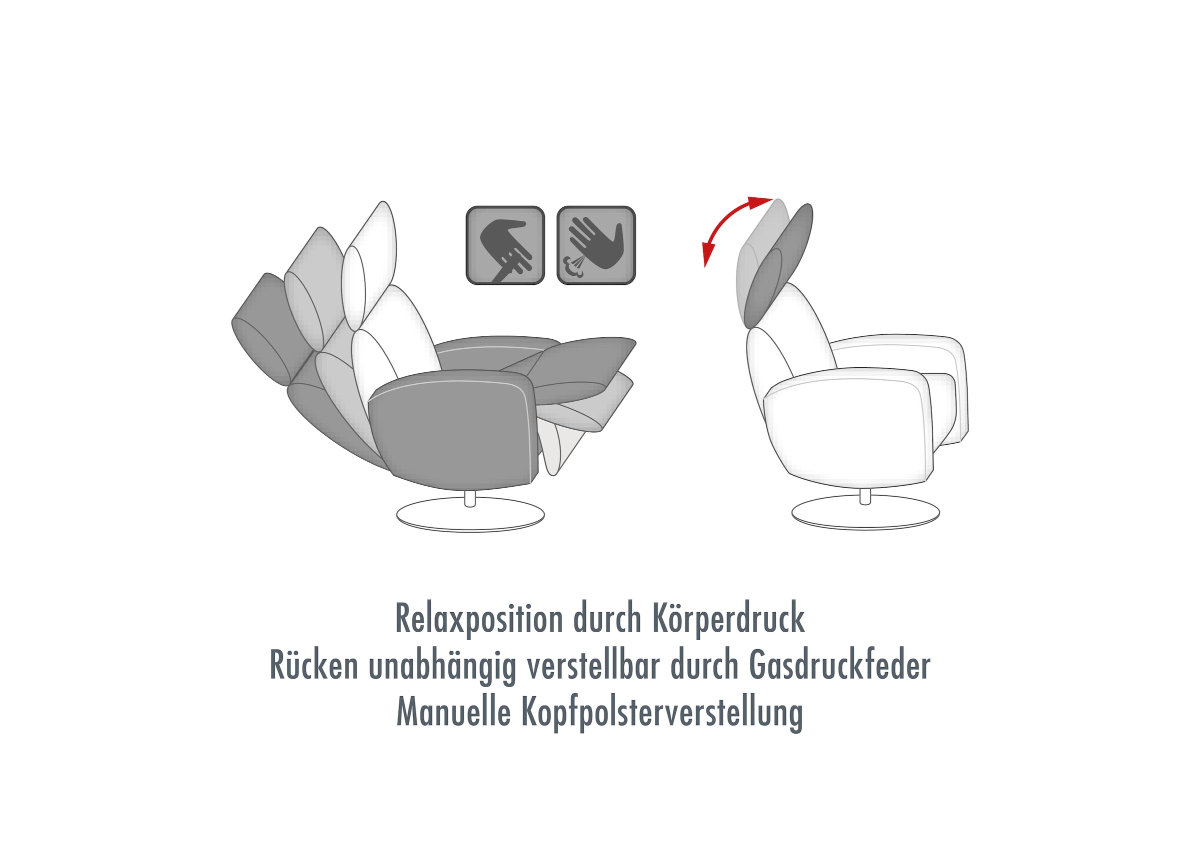 Die PlanBar Relaxsessel »PN-RS20038 mit Metallsternfuß inkl. Relaxfunktion und Kopfverstellung« 1 Stk. tlg. 360° drehbar, mit Gasdruckverstellung