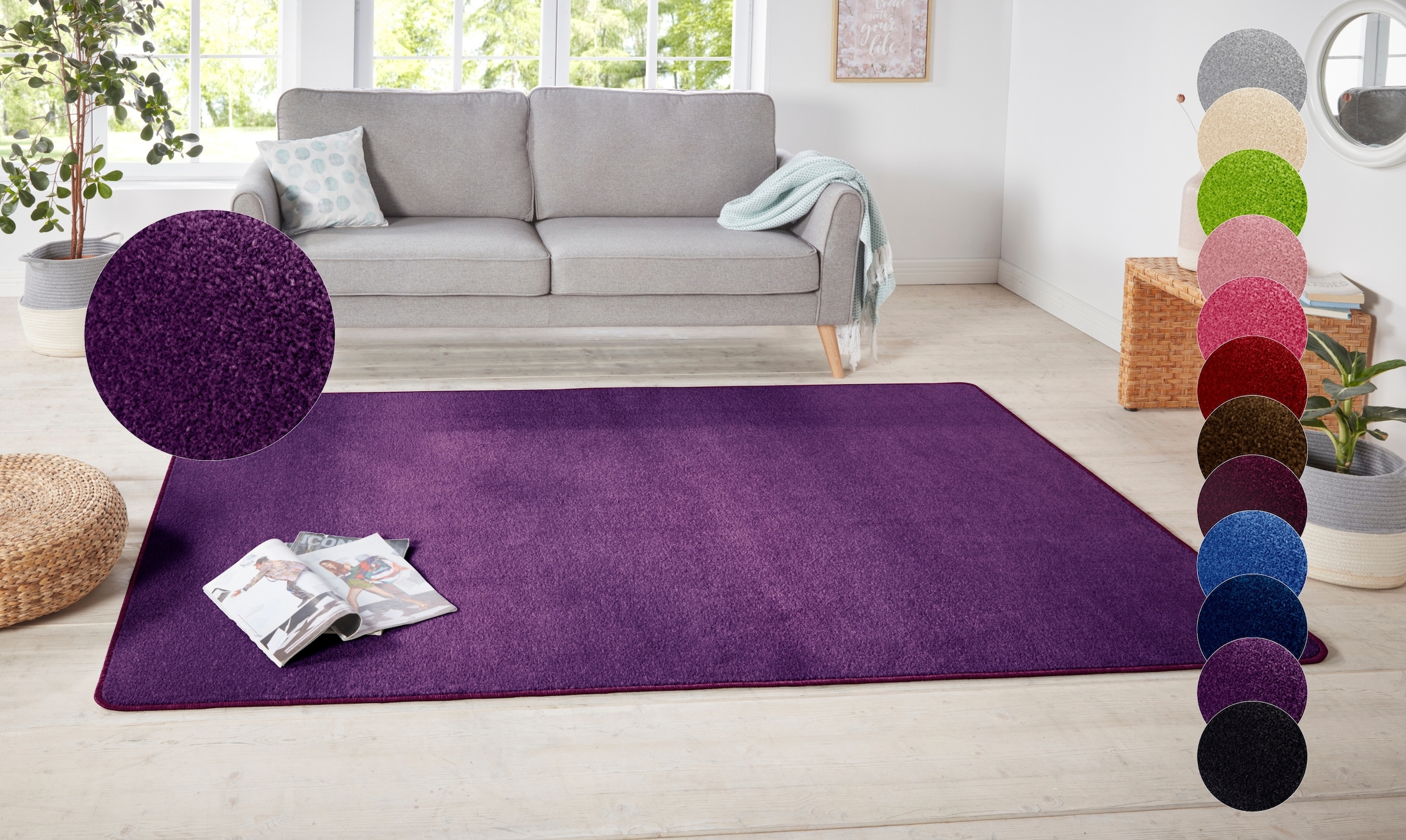 Teppich HANSE HOME "Shashi" Gr. 2, lila, B:80cm H:8,5mm L:150cm, Kunstfaser, Teppiche, Teppich, Kurzflor, Unifarben, Läufer, weich, Esszimmer, Kinderzimmer, Flur