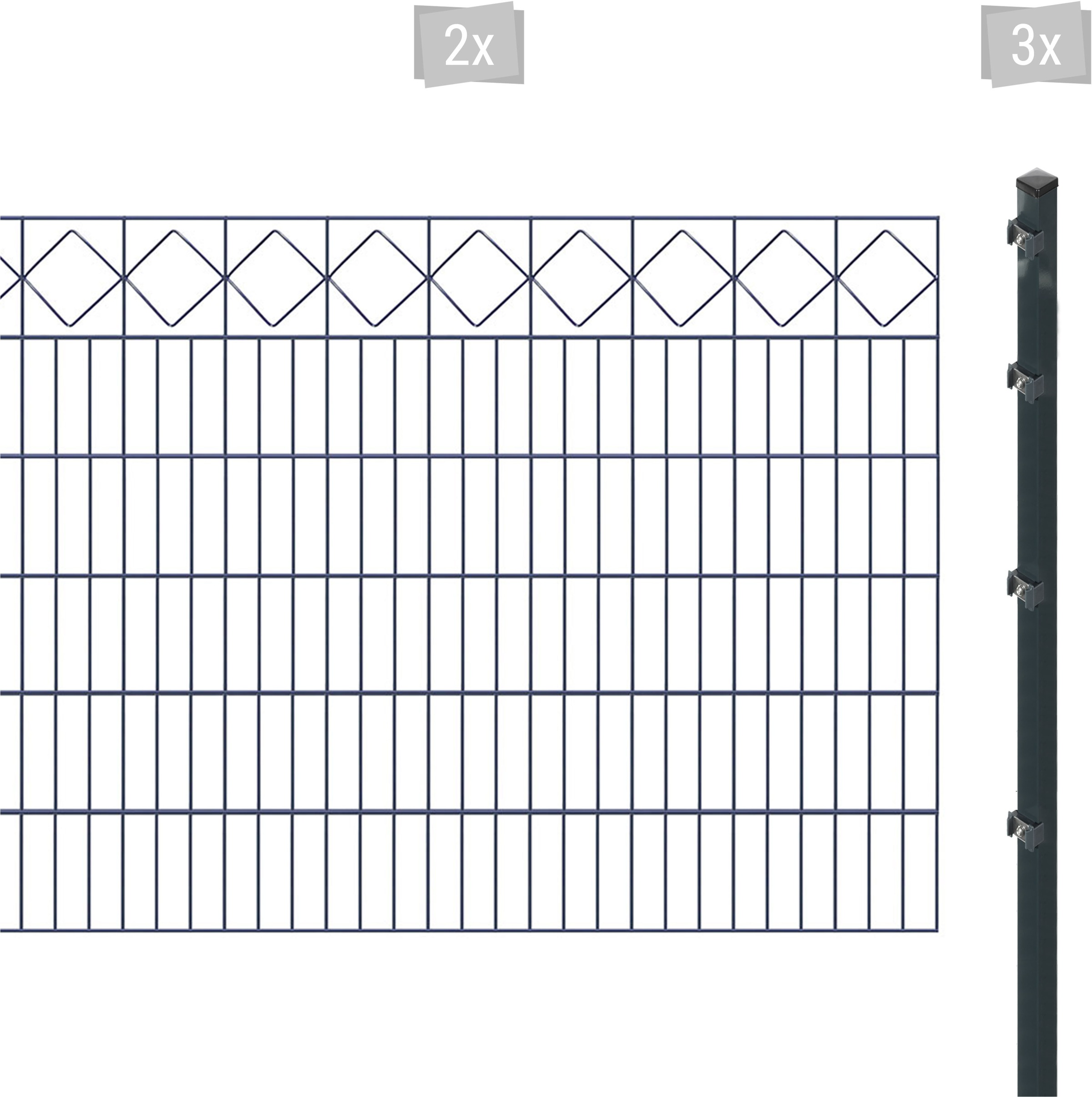 Arvotec Doppelstabmattenzaun "ESSENTIAL 120 zum Einbetonieren "Karo" mit Zierleiste", Zaunhöhe 120 cm, Zaunlänge 2 - 60 