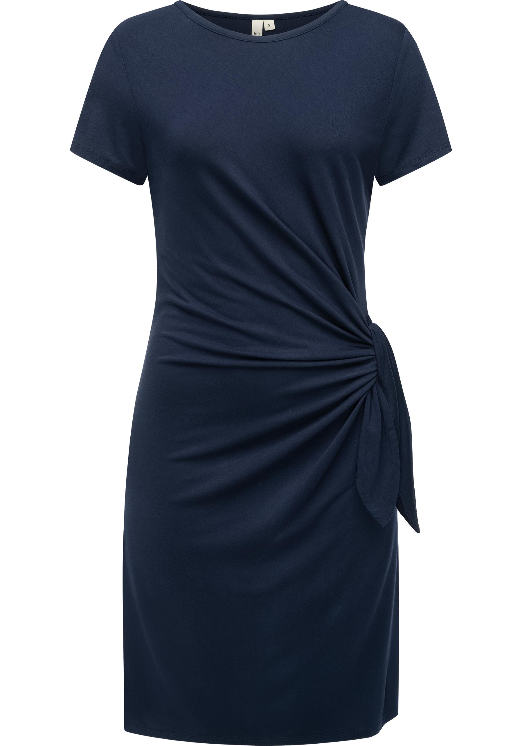 Shirtkleid RAGWEAR "Knotta", Damen, Gr. M (38), Normalgrößen, blau (navy), Material: 95% Viskose, 5% Elasthan, figurumspielend ca. Mitte Oberschenkel, Rundhals, Ärmel ohne Ärmelschlitz abgesteppte Kante, Kleider Shirtkleid, Kurzarm Sommerkleid mit seitlic