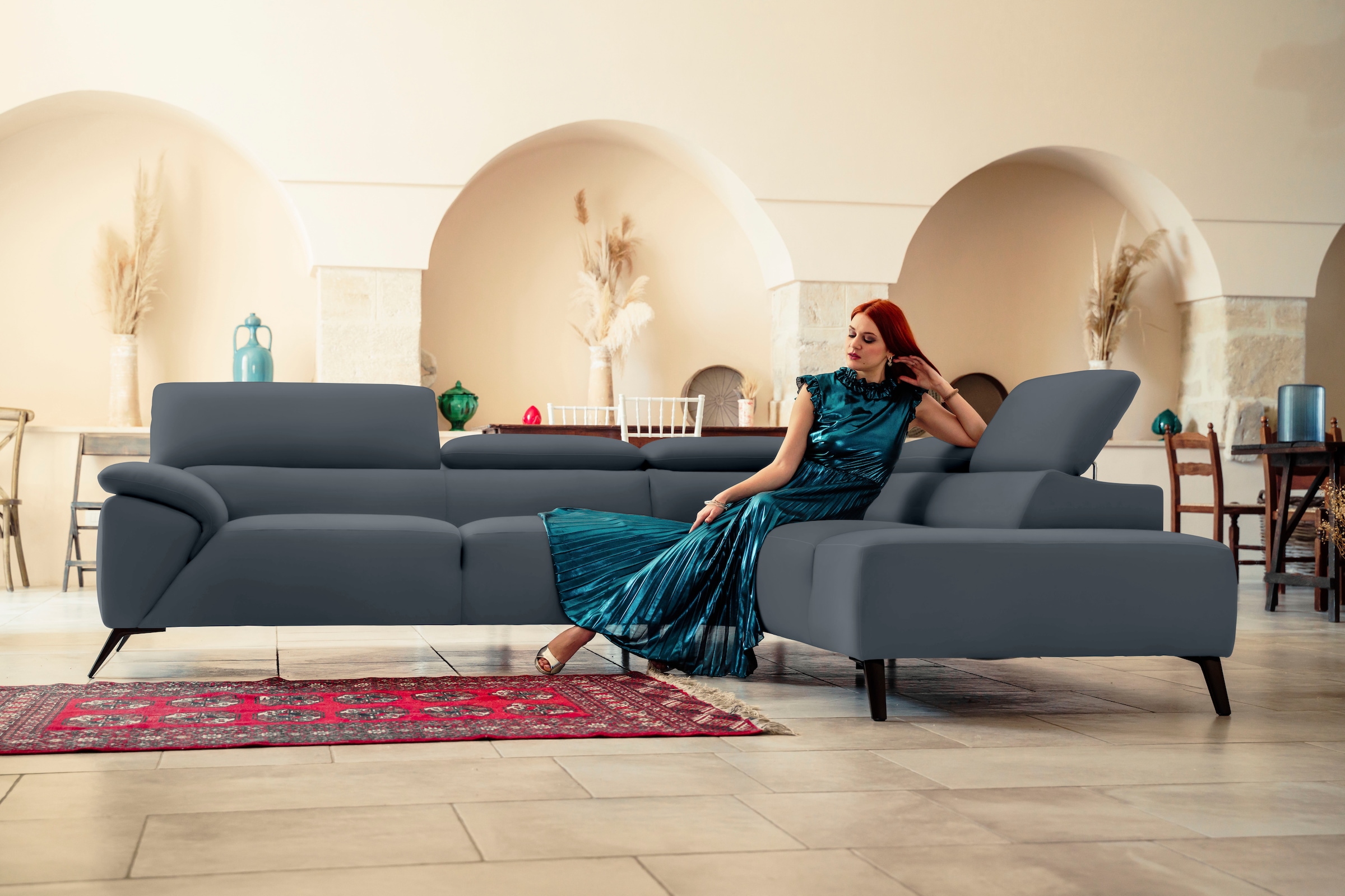 Nicoletti Home Ecksofa, Breite 287 cm, verstellbare Kopfstütze, Ottomane li günstig online kaufen