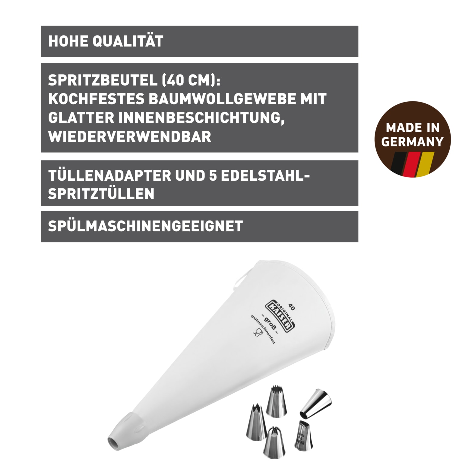 Kaiser Backformen Spritzbeutel »La Forme Plus« Wiederverwendbarer Spritzbeutel, Made in Germany