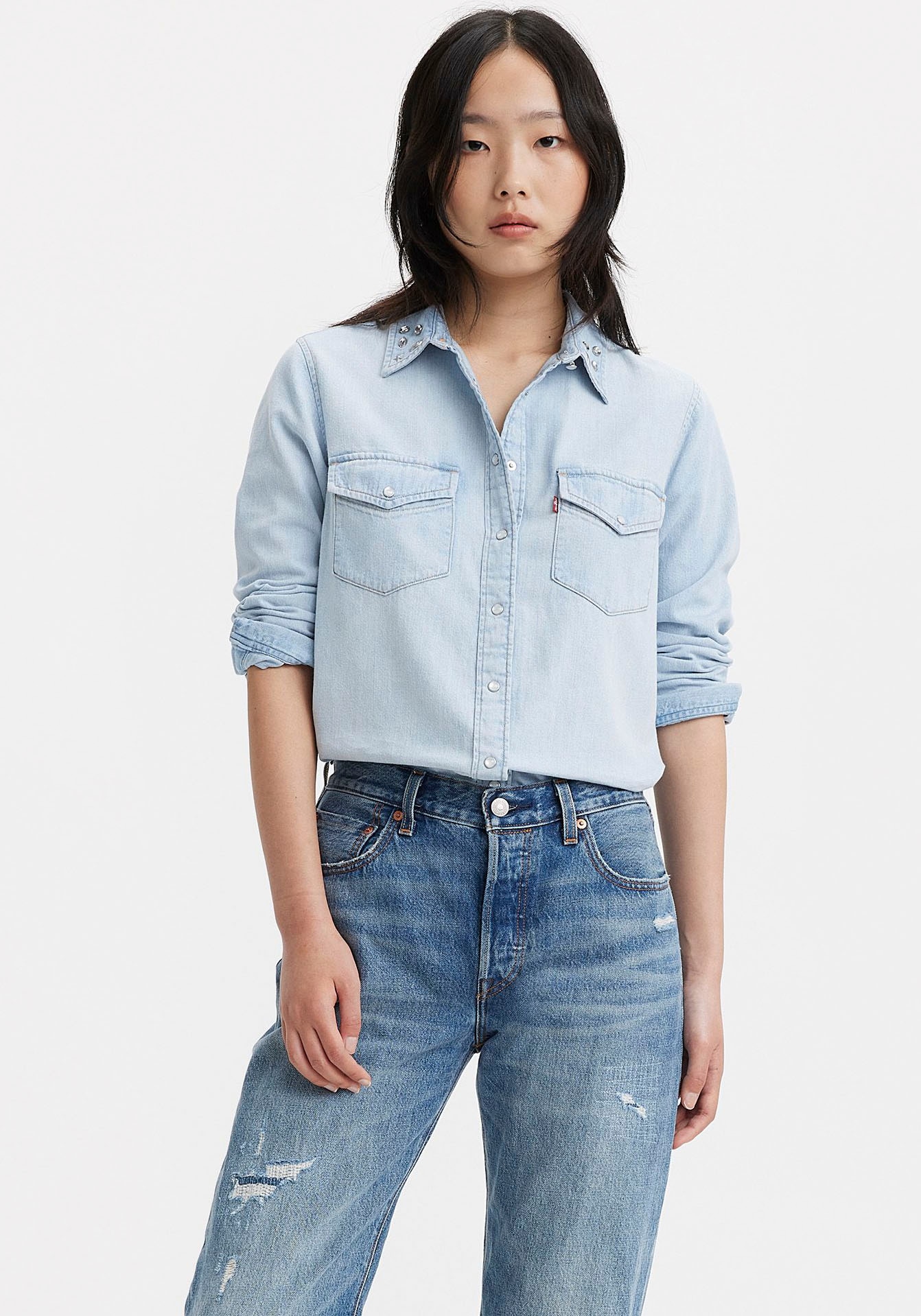 Levis Jeansbluse "ICONIC WESTERN", mit Strass- und Glitzerapplikationen auf dem Kragen