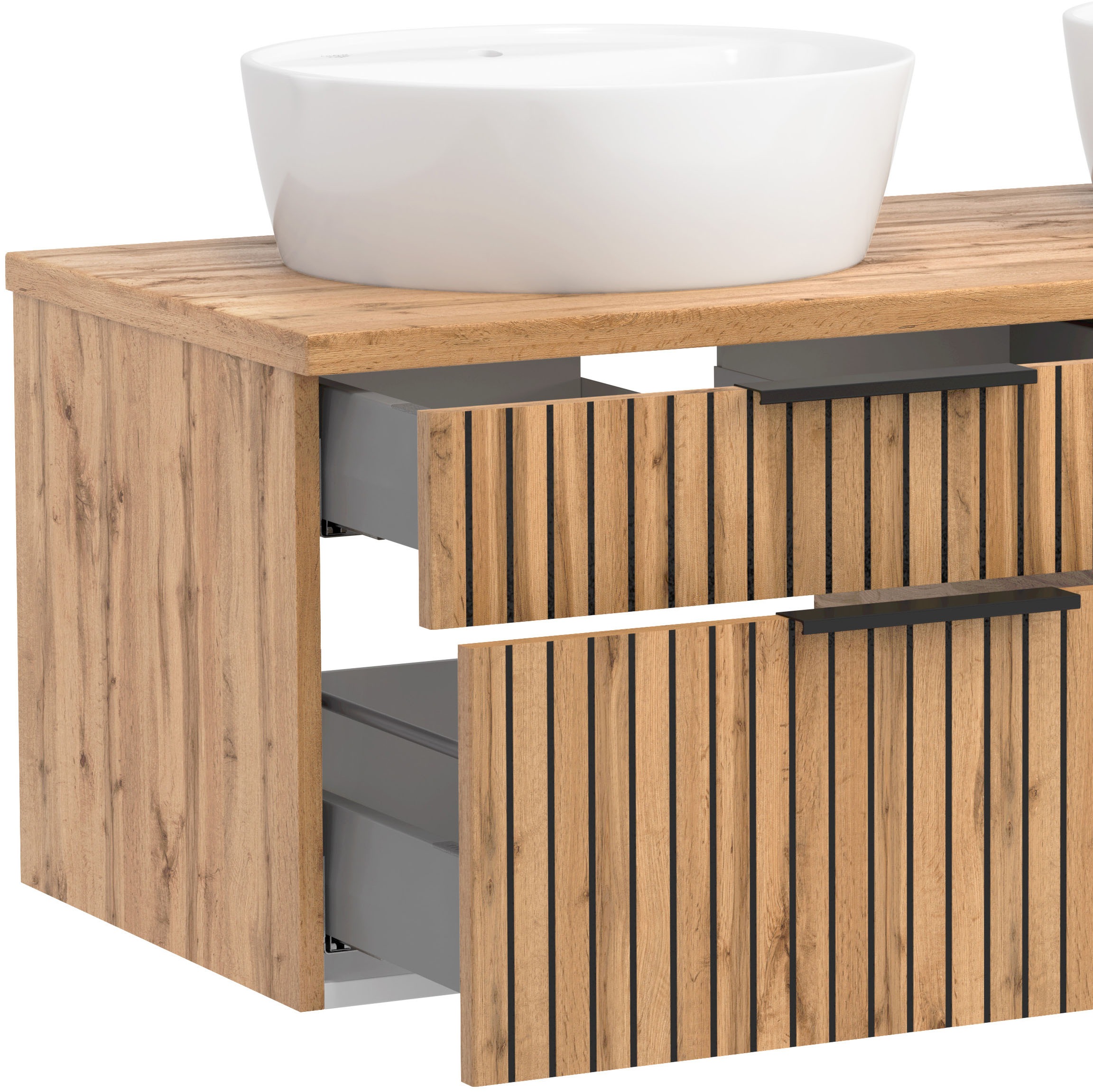 welltime Badmöbel-Set »Welltime, Carlton Waschtisch-Set, 80 oder 120 cm, gestreift«, (3 St.)