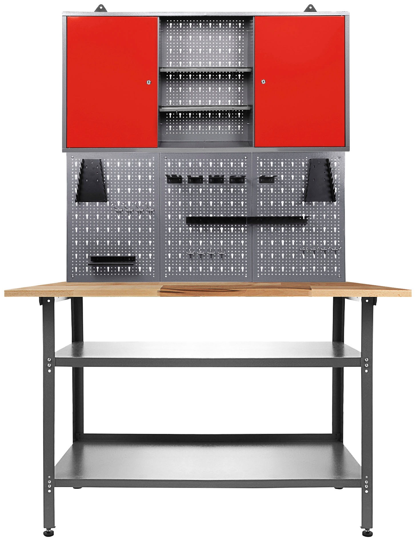 ONDIS24 Werkstatt-Set "Basic", B:120cm H:205cm T:60cm, rot, Werkbänke, 120 cm