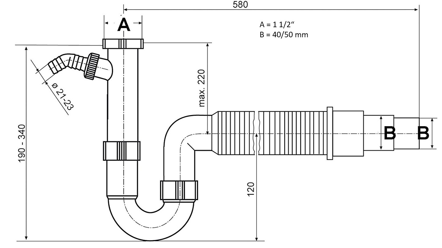 Siphon, Flexibler Spültischgeruchsverschluss, (Set)