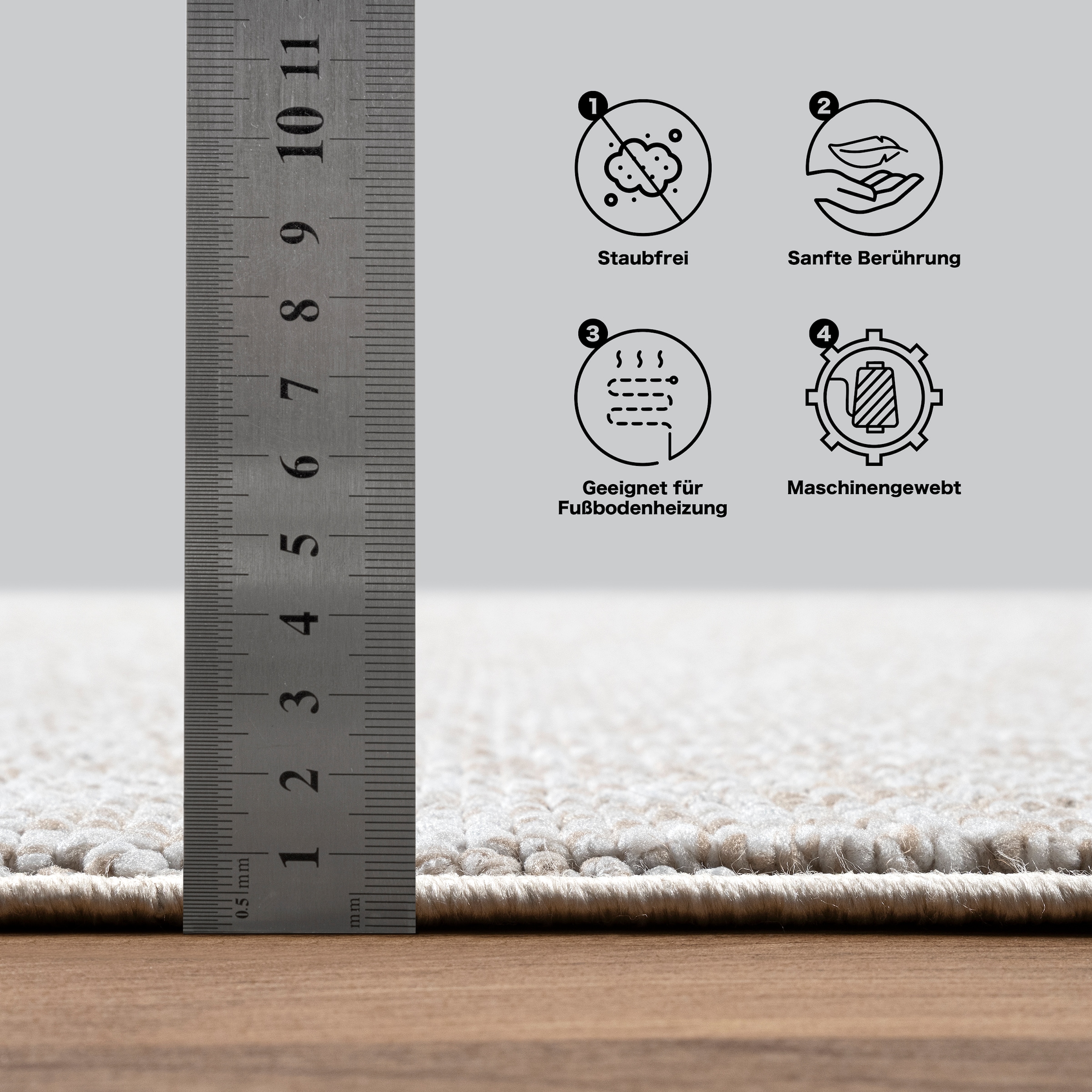 Sanat Teppich »Lora Plus, auch als Läufer«, rechteckig, 5 mm Höhe, Kurzflor, uni, gekettelt, Wohnzimmer, Kinderzimmer