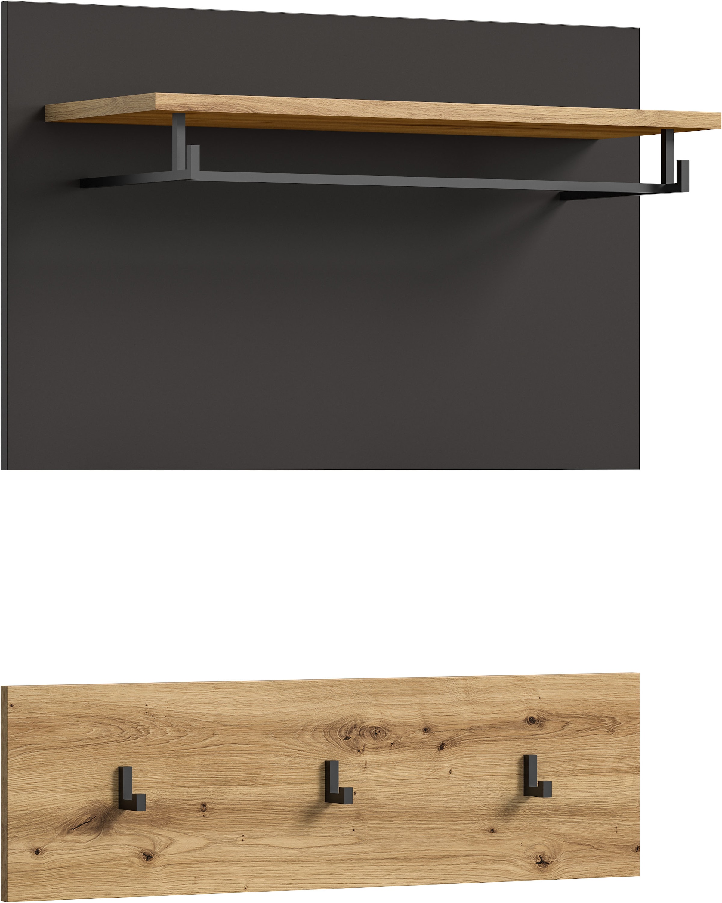 INOSIGN Garderobenpaneel »Rehat, Breite 80cm, 2 tlg., 3 Haken, mit Hutablage«, Wandgarderobe, Paneel