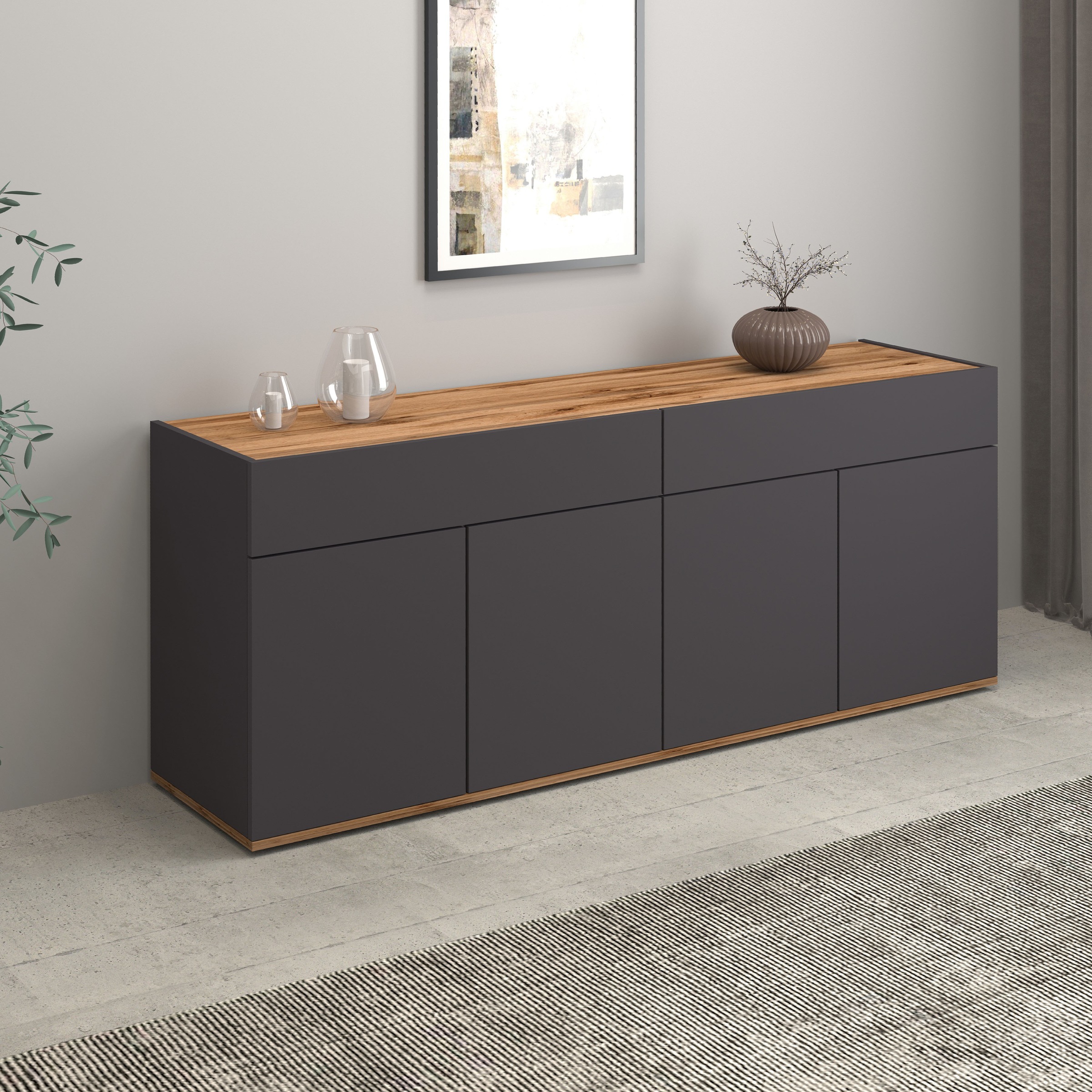 INOSIGN Sideboard »Garda, Kommode, Schrank, Kredenz«, 4 Türen, 2 Schubladen, grifflos Breite 160,1 cm