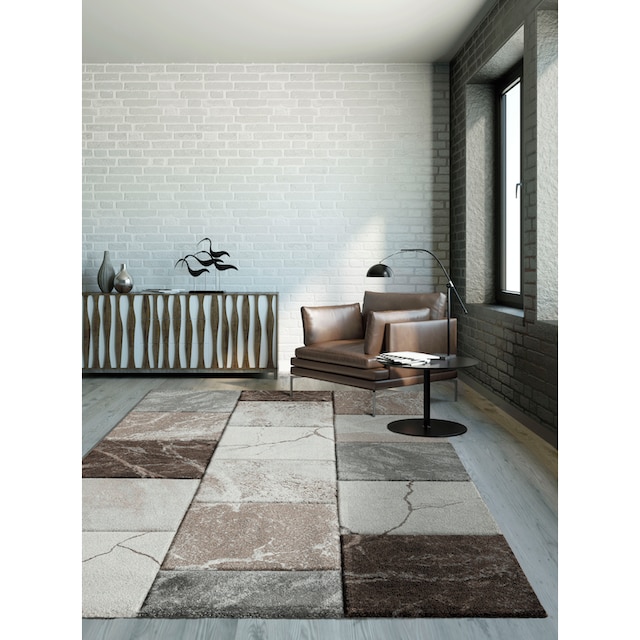 my home Teppich »Natal«, rechteckig, weiche Haptik, Teppich in Marmor-Look,  Hoch-Tief-Effekt, Karo-Muster auf Rechnung | BAUR