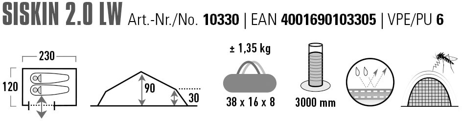 High Peak Einbogenzelt »Siskin 2.0 LW«, 2 Personen, Aluminiumgestänge