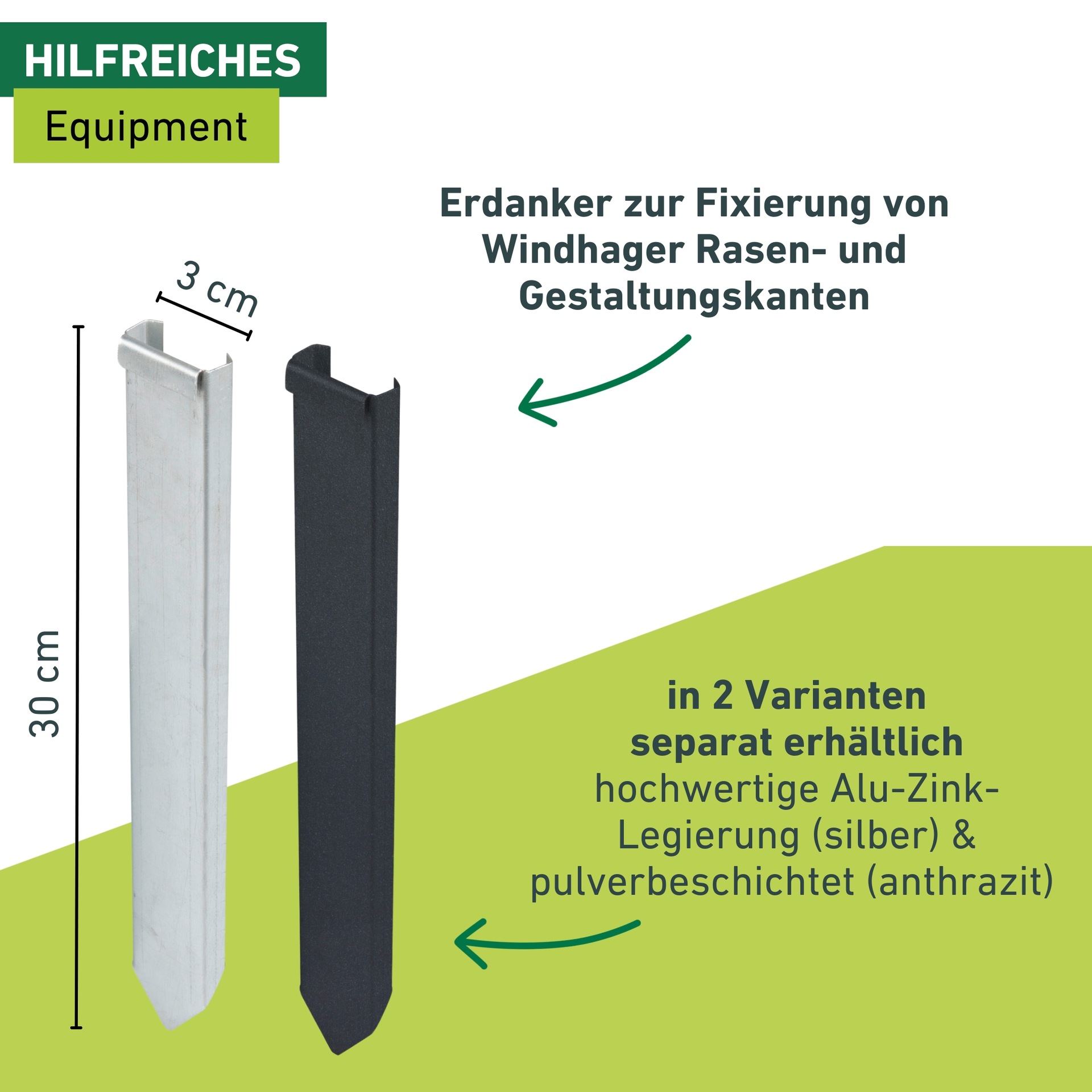 Windhager Rasenkante »Erdanker für Rasenkanten, Beet Umrandung« für festen Halt und präzise Rasengestaltung, 3 x 30 cm, anthrazit