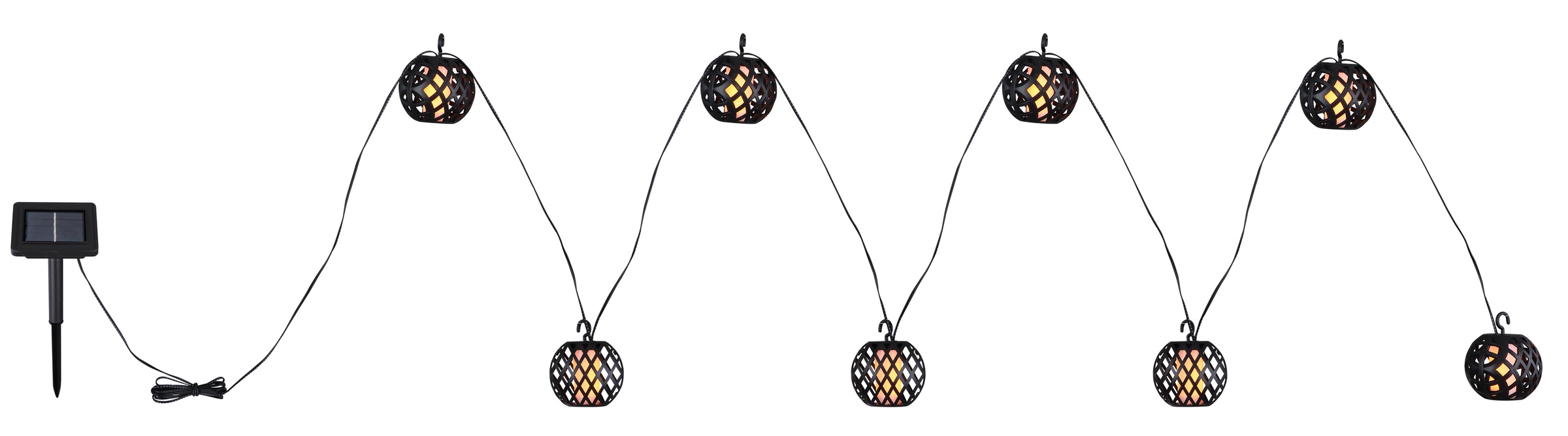 GLOBO LIGHTING LED Solarleuchte "SOLAR-LICHTERKETTE KUNSTSTOFF SCHWARZ, 98XLED" LED-Modul 1 Stk. Extra-Warmweiß Flammenoptik für besonders stimmungsvolles Licht