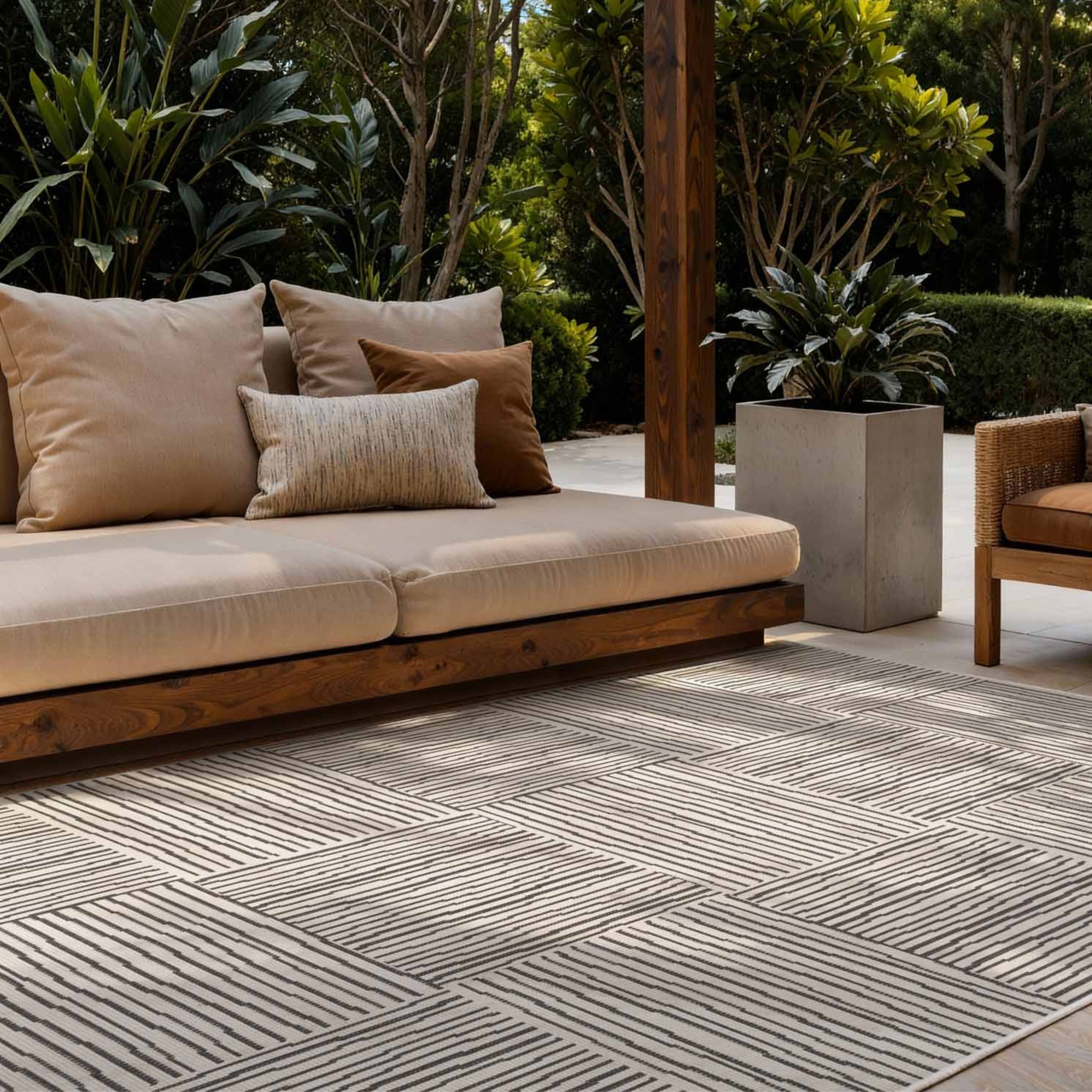 Teppich TED BAKER "Nightingale, Wendeteppich", schwarz weiß, B:160cm H:8mm L:230cm, Polypropylen, Teppiche, Teppich, Designteppich, Wetterfest, modern, Pflegeleicht, Wohnzimmer, Terrasse