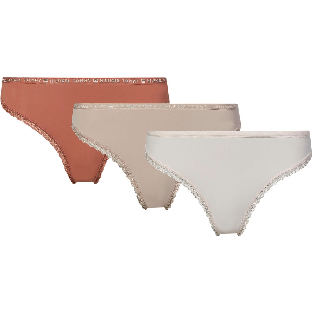 Tommy Hilfiger Underwear Slip »3P THONG«, (Packung, 3 St., 3er-Pack), mit zarter Spitzenkante am Beinabschluss & Tommy Hilfiger Elastikbund