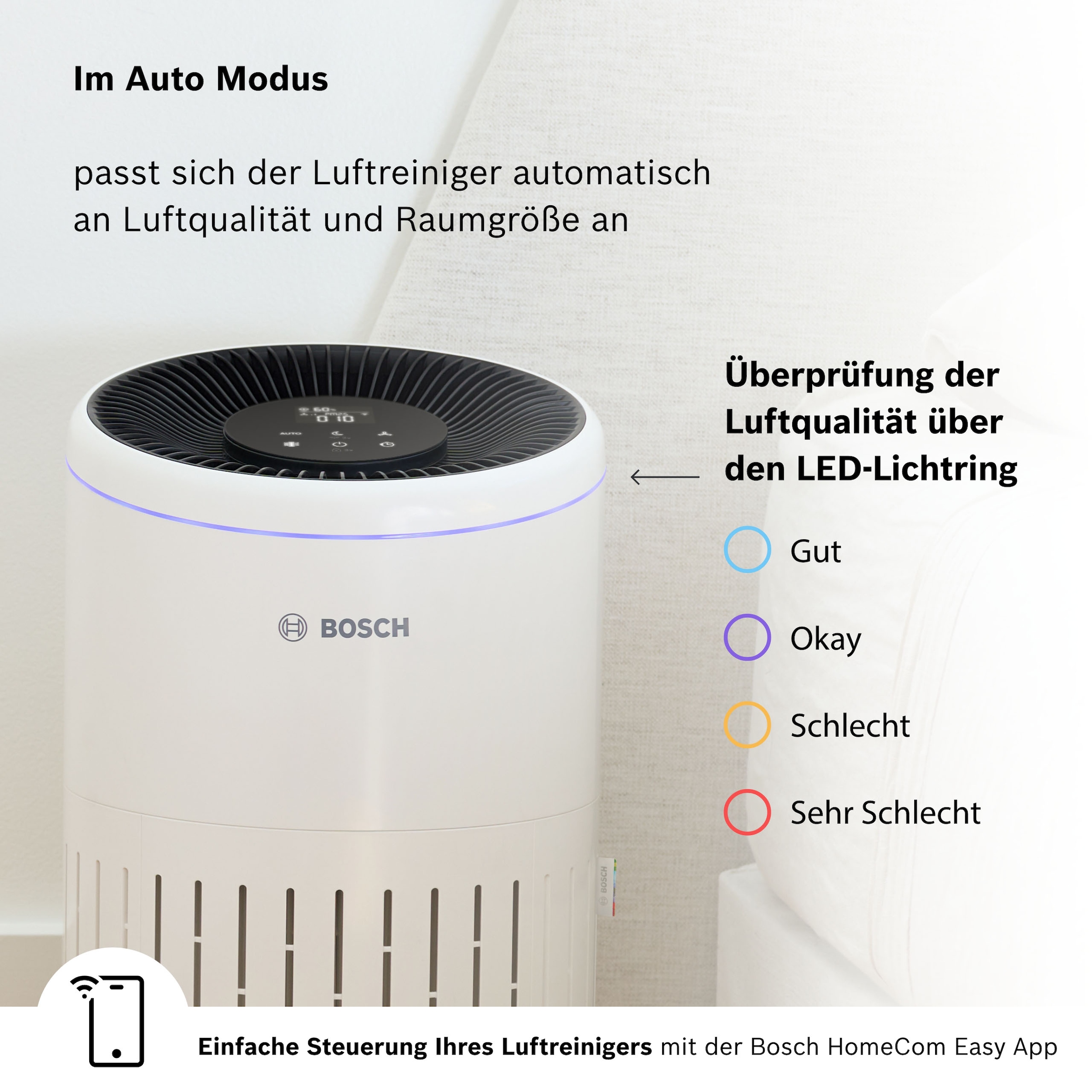 BOSCH Luftreiniger »Air 4000i, mit App-Steuerung« für 62 qm Räume mit 3-in-1 Luftfilter, Smart Sensor, Automatik- und Ruhemodus