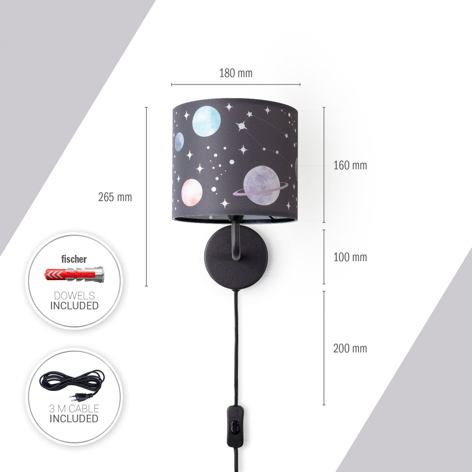 Paco Home Wandleuchte »Luca Cosmo«, Leuchtmittel E14 | ohne Leuchtmittel, Kinderzimmer Wandleuchte Kinderlampe Sterne Planeten Jungen Mädchen