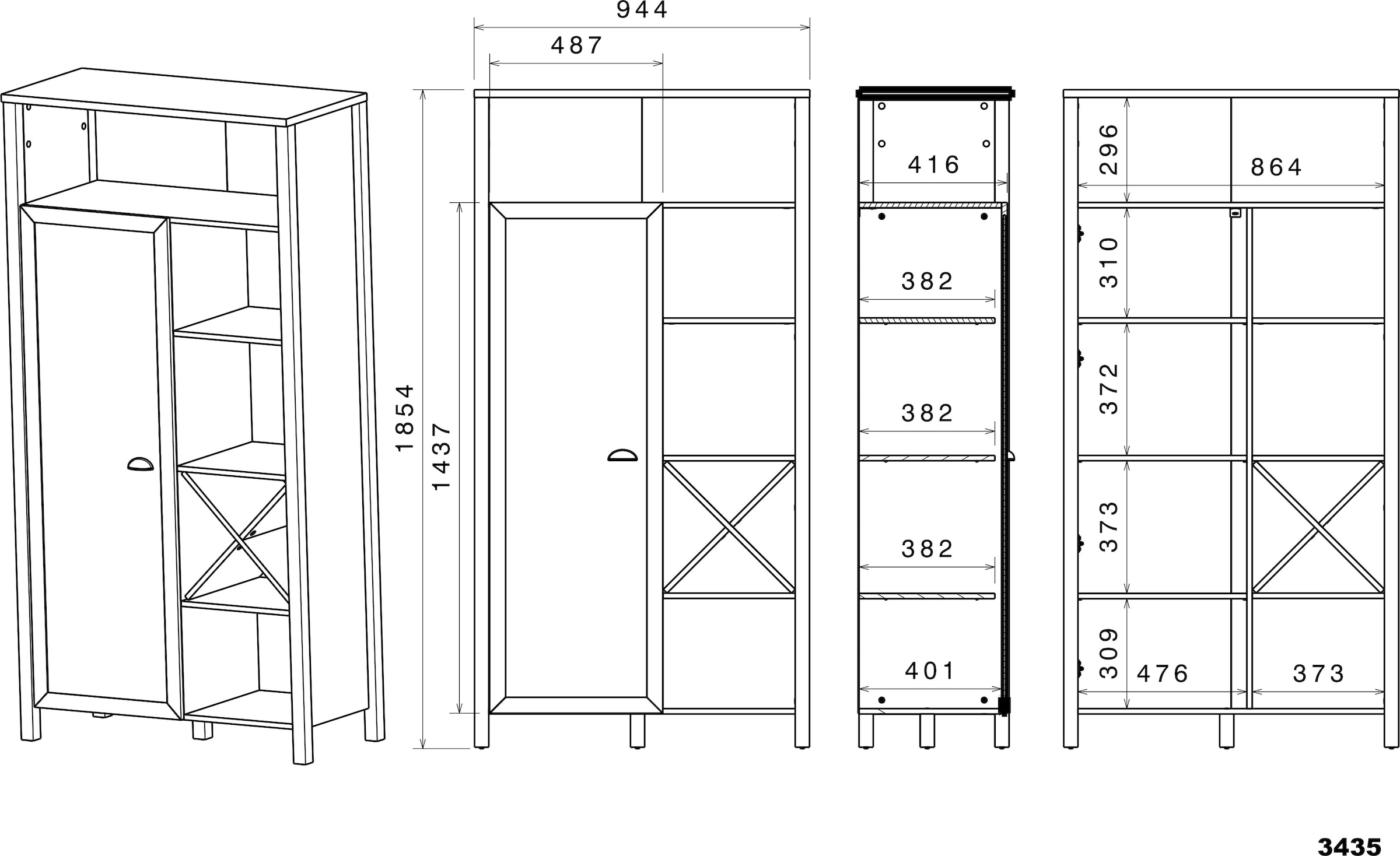 Parisot Buffet »Cottage 11«, (1 St.), Viel Stauraum, Flaschenregal, Metallgriffe, MDF, melaminbeschichtet