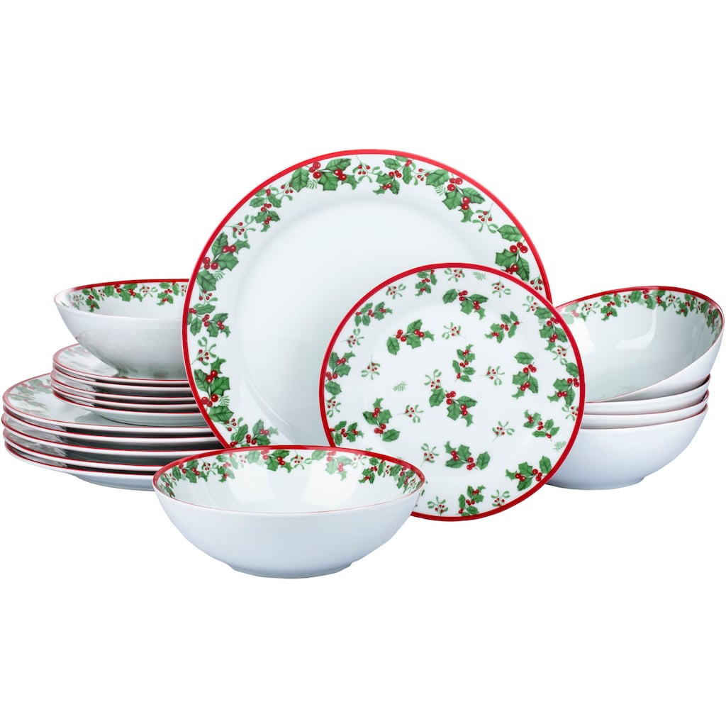 Retsch Arzberg Tafelservice »Geschirr-Set, Service Holly, Winter, Advent, Weihnachten«, (Set, 18 tlg.)