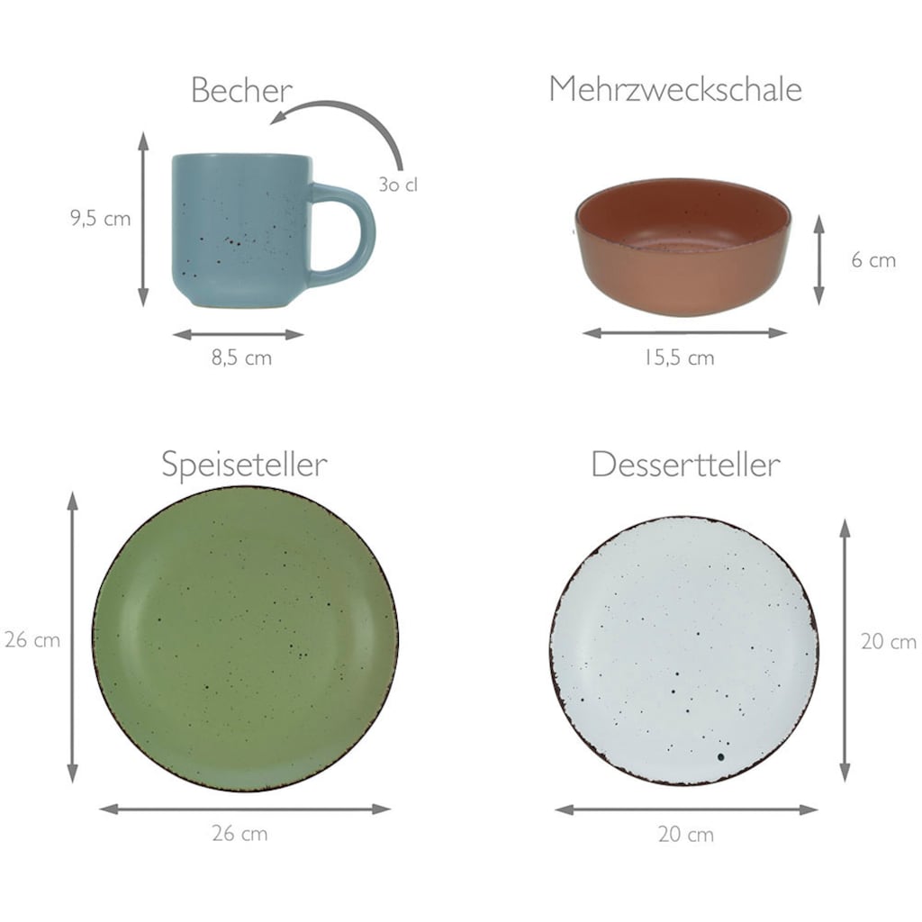 CreaTable Kombiservice »Geschirr-Set Nordic«, (Set, 16 tlg., Kaffeeservice und Tafelservice im Set, für 4 Personen)