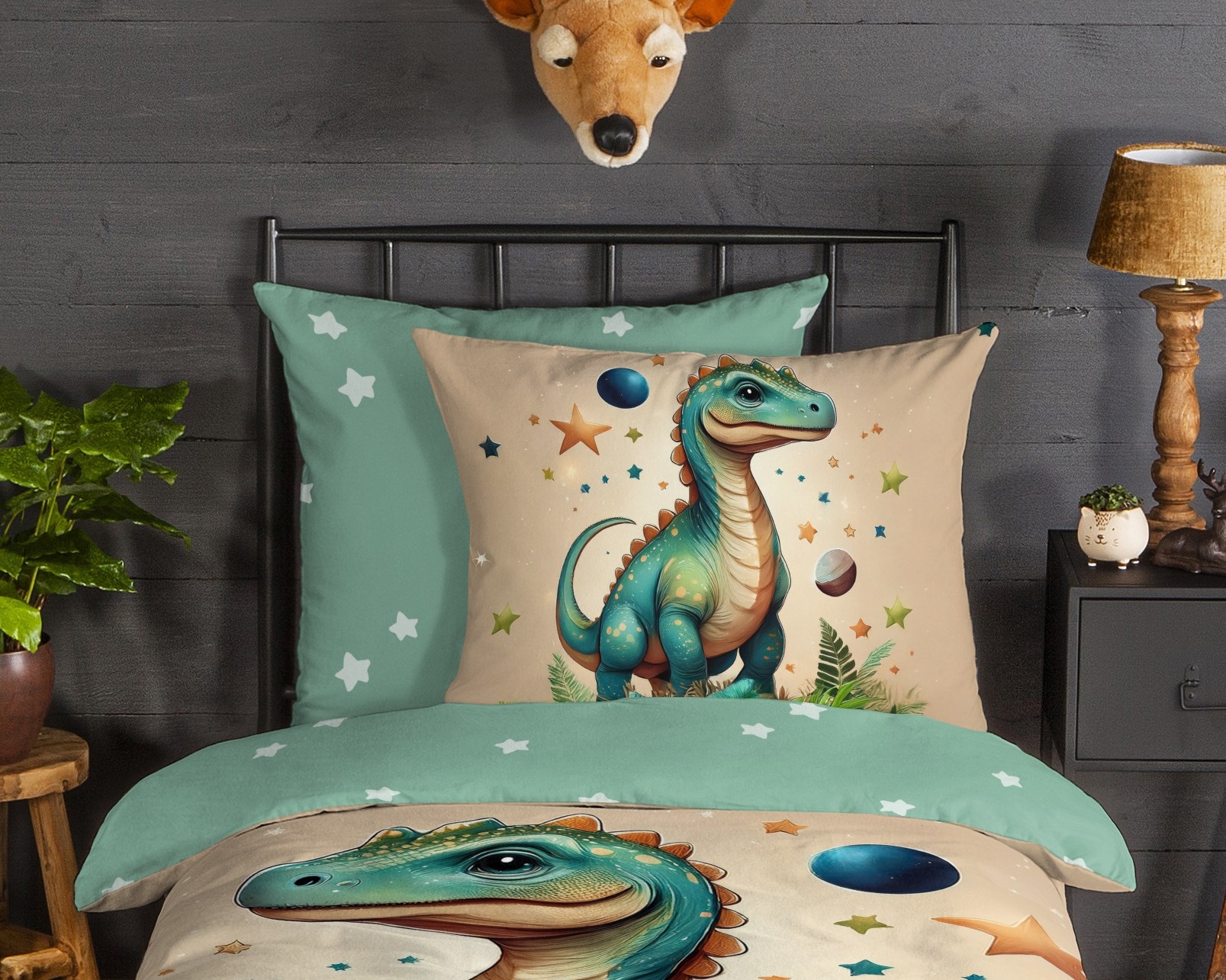 good morning Kinderbettwäsche »Milo« 2 Stk. tlg. Flanell Biber, 135x200, Warm, Reißverschluss, Wende, Kind, Junge, Dino