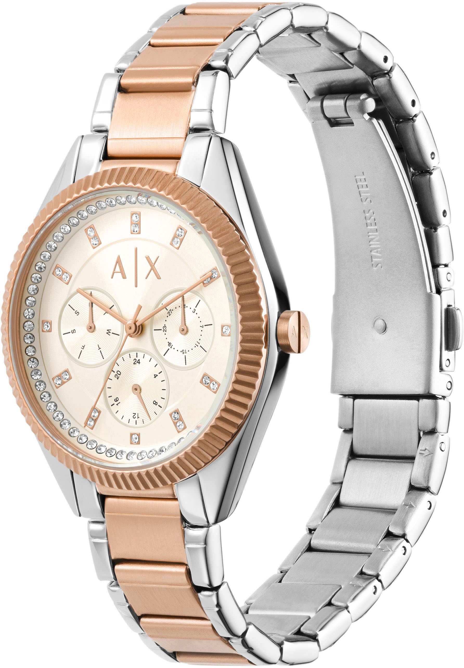ARMANI EXCHANGE Multifunktionsuhr, Quarzuhr, Armbanduhr, Damenuhr, analog, Edelstahlarmbanduhr